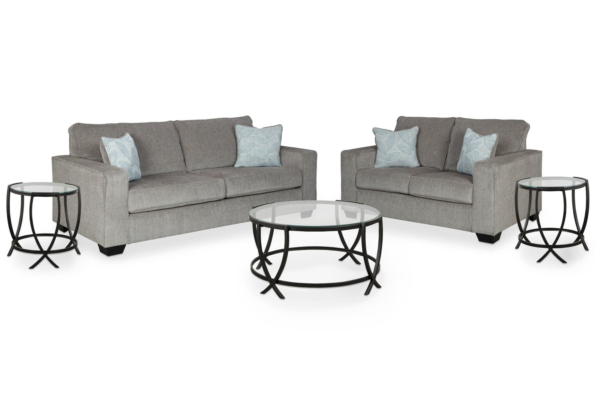 Altari Alloy Sofa And Loveseat With Coffee Table 2 End Tables