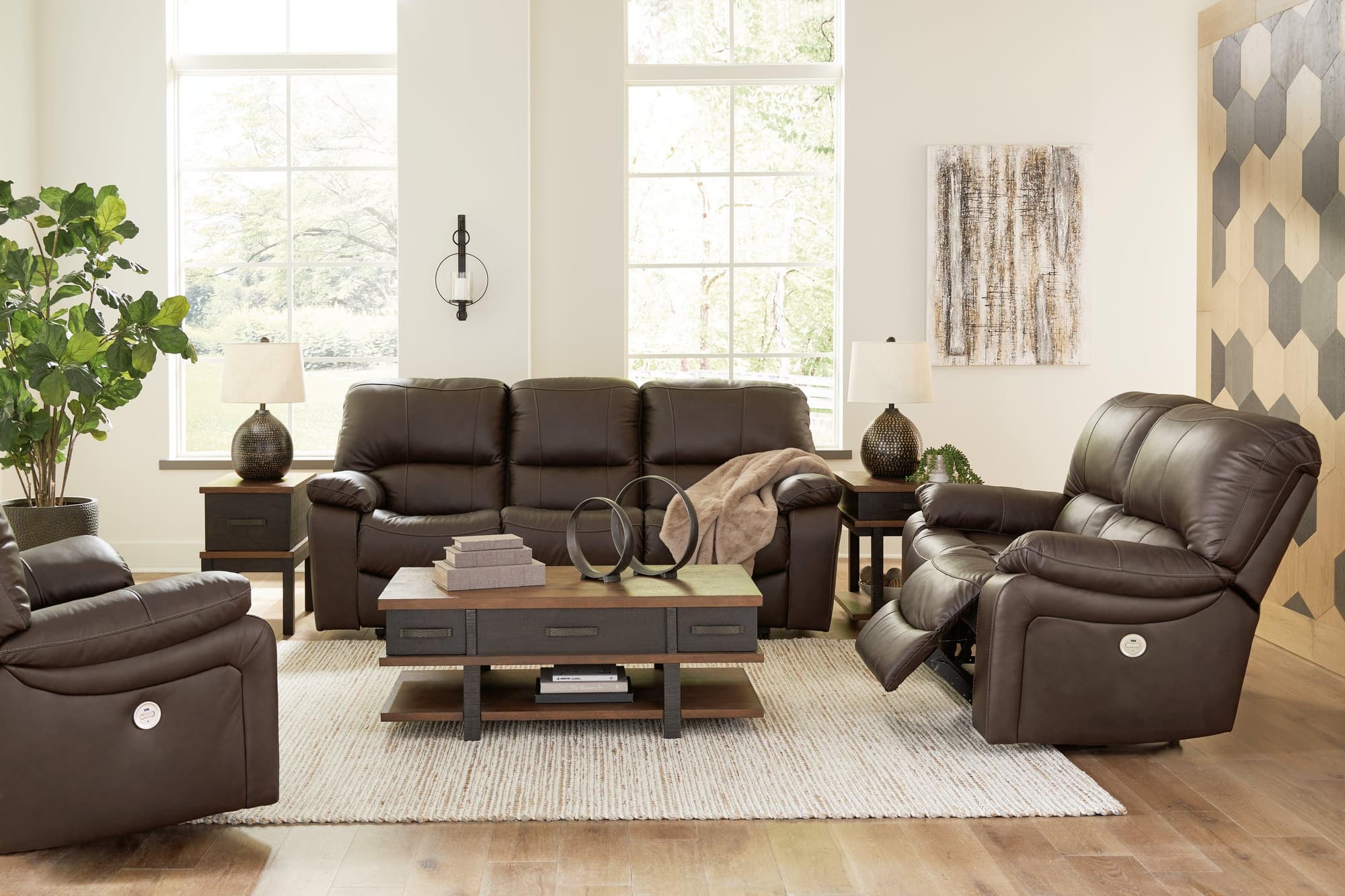 Leesworth Dark Brown Sofa Loveseat And Recliner - Image 1