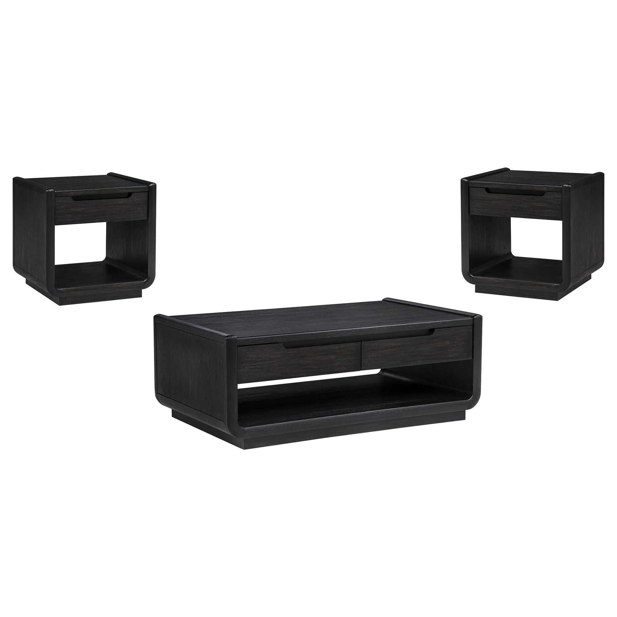 Leandro 3-piece Wood Coffee and End Table Set Burnished Black - Image 1