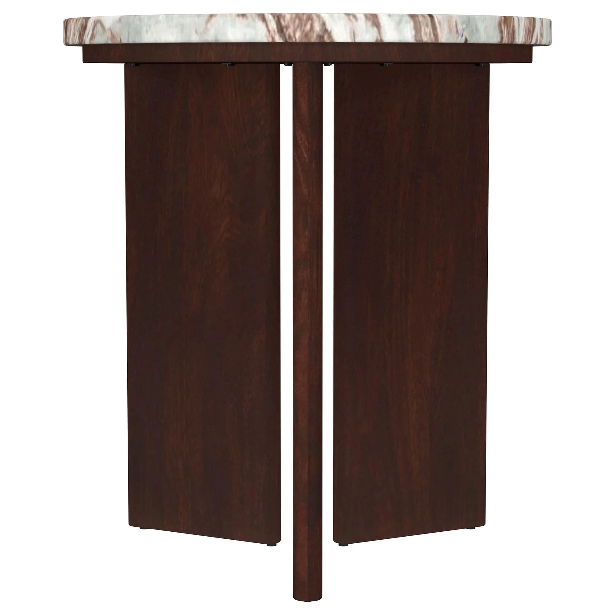 Jenna Round Marble Top Mango Wood Side End Table Brown - Image 1