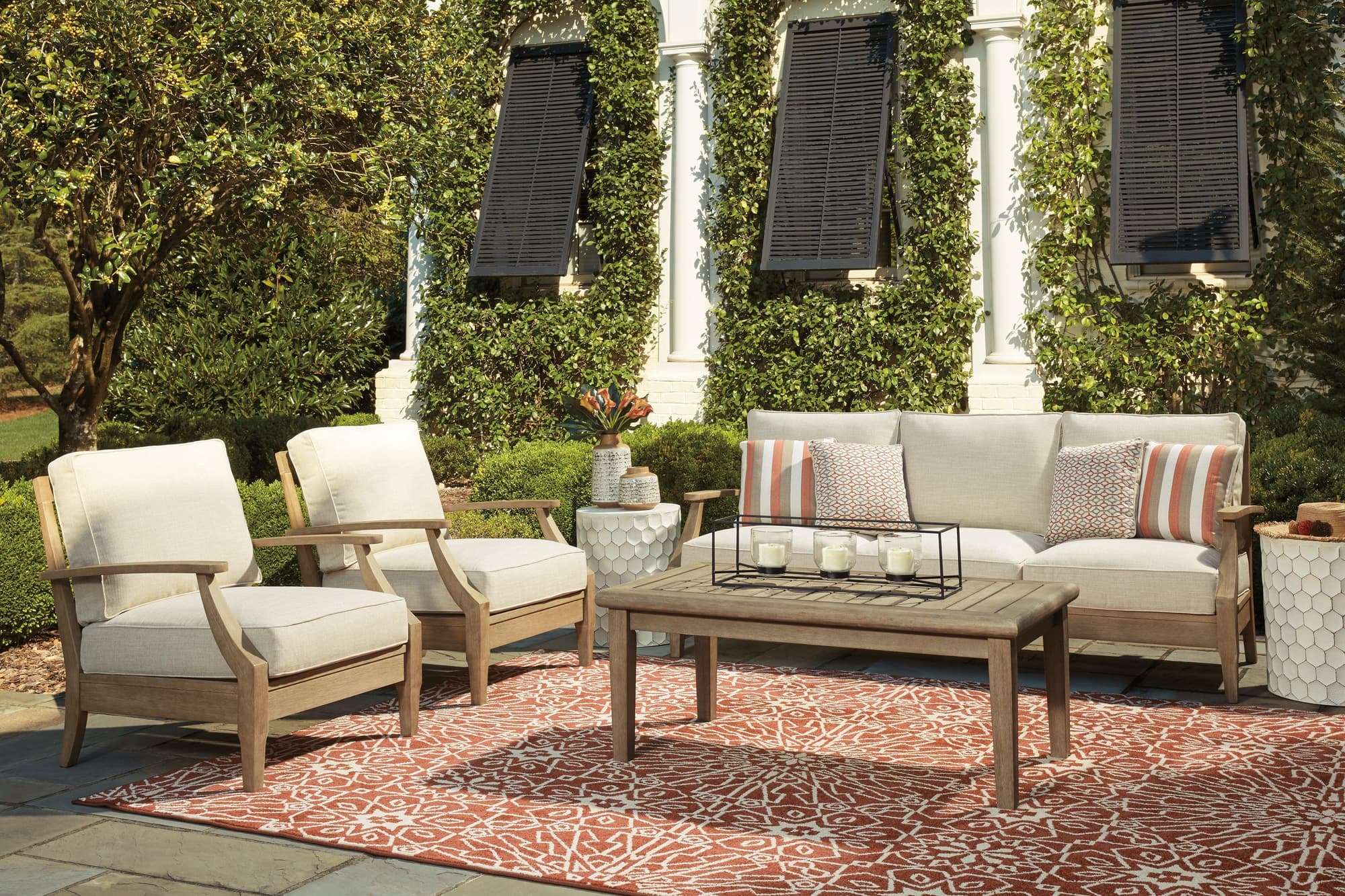 Clare Beige View Outdoor Sofa With 2 Lounge Chairs - Image 1
