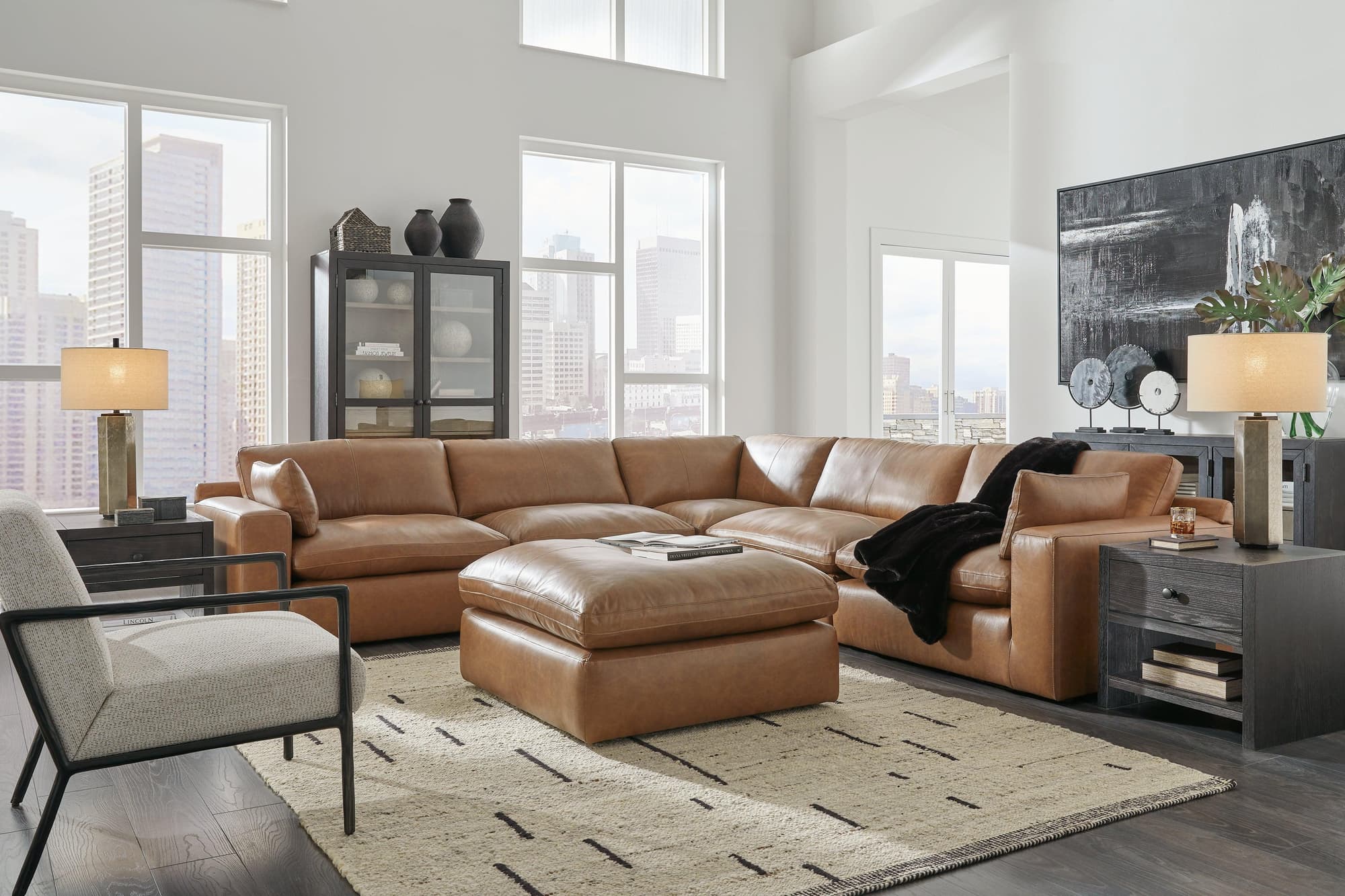 Emilia Caramel 5-Piece Sectional With Ottoman - Image 1