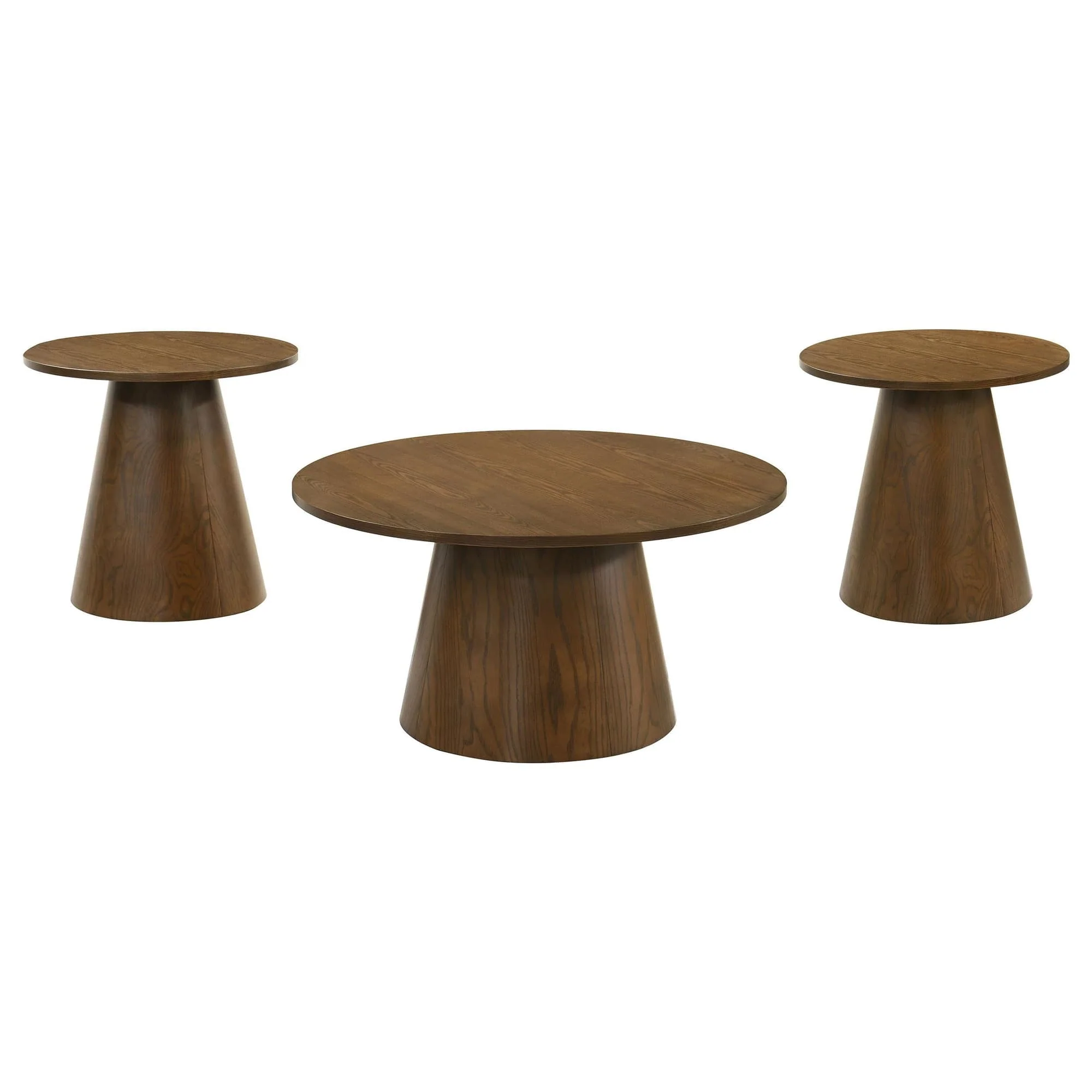 Franklin 3-piece Round Pedestal Coffee Table Set Dark Brown - Image 1
