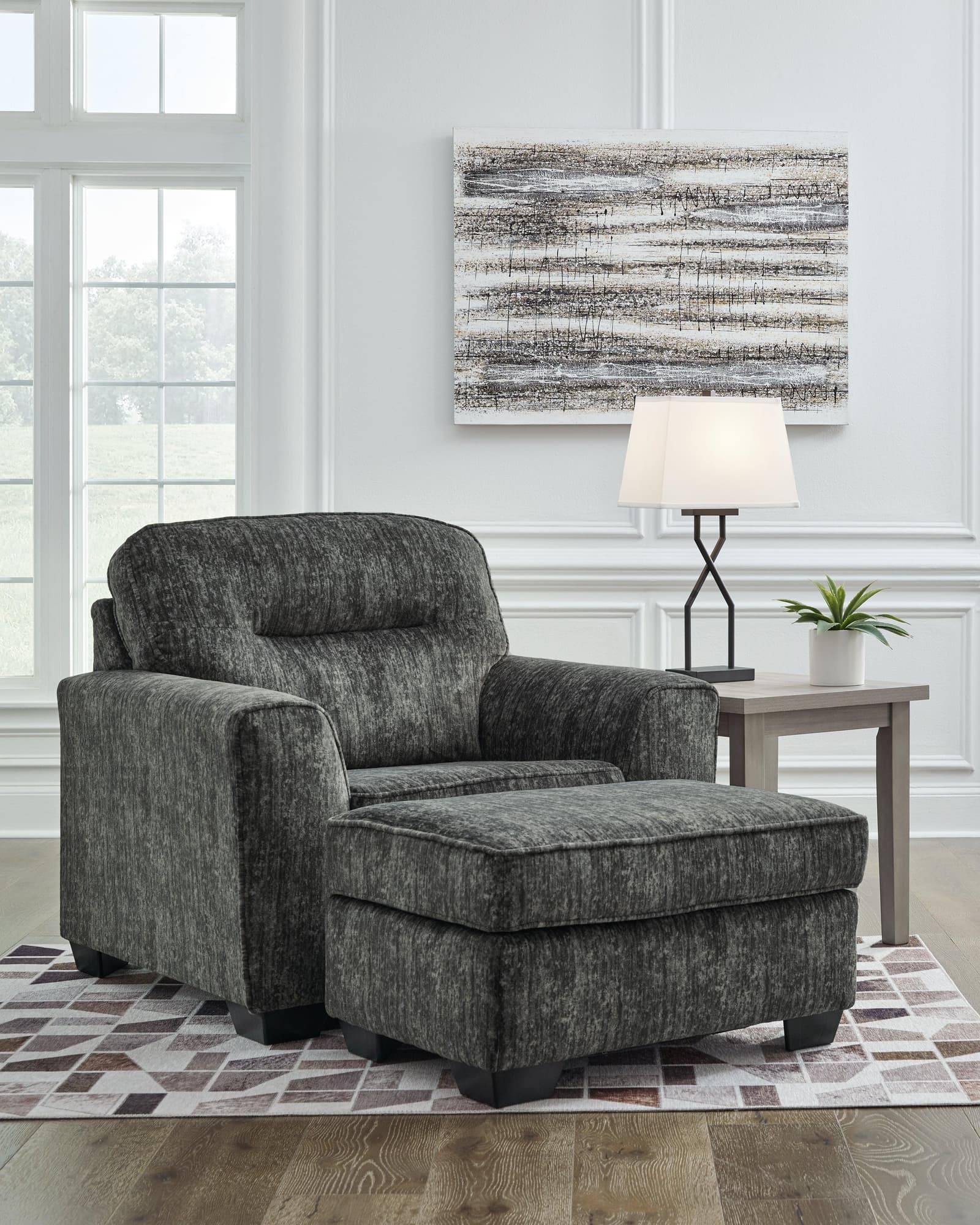 Lonoke Gunmetal Chair And Ottoman - Image 1