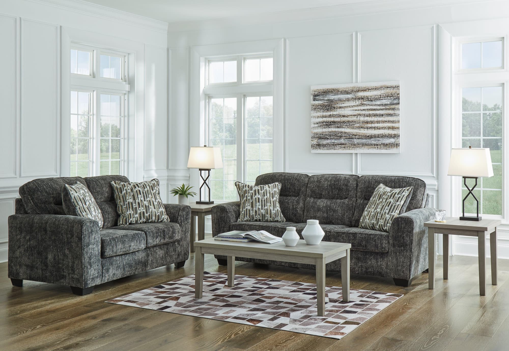 Lonoke Gunmetal Sofa And Loveseat - Image 1