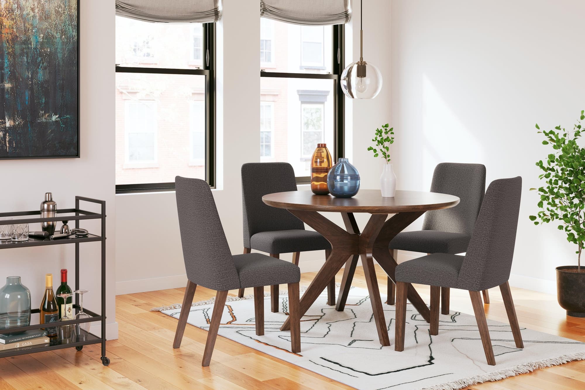 Lyncott Charcoal Brown Dining Table And 4 Chairs - Image 1