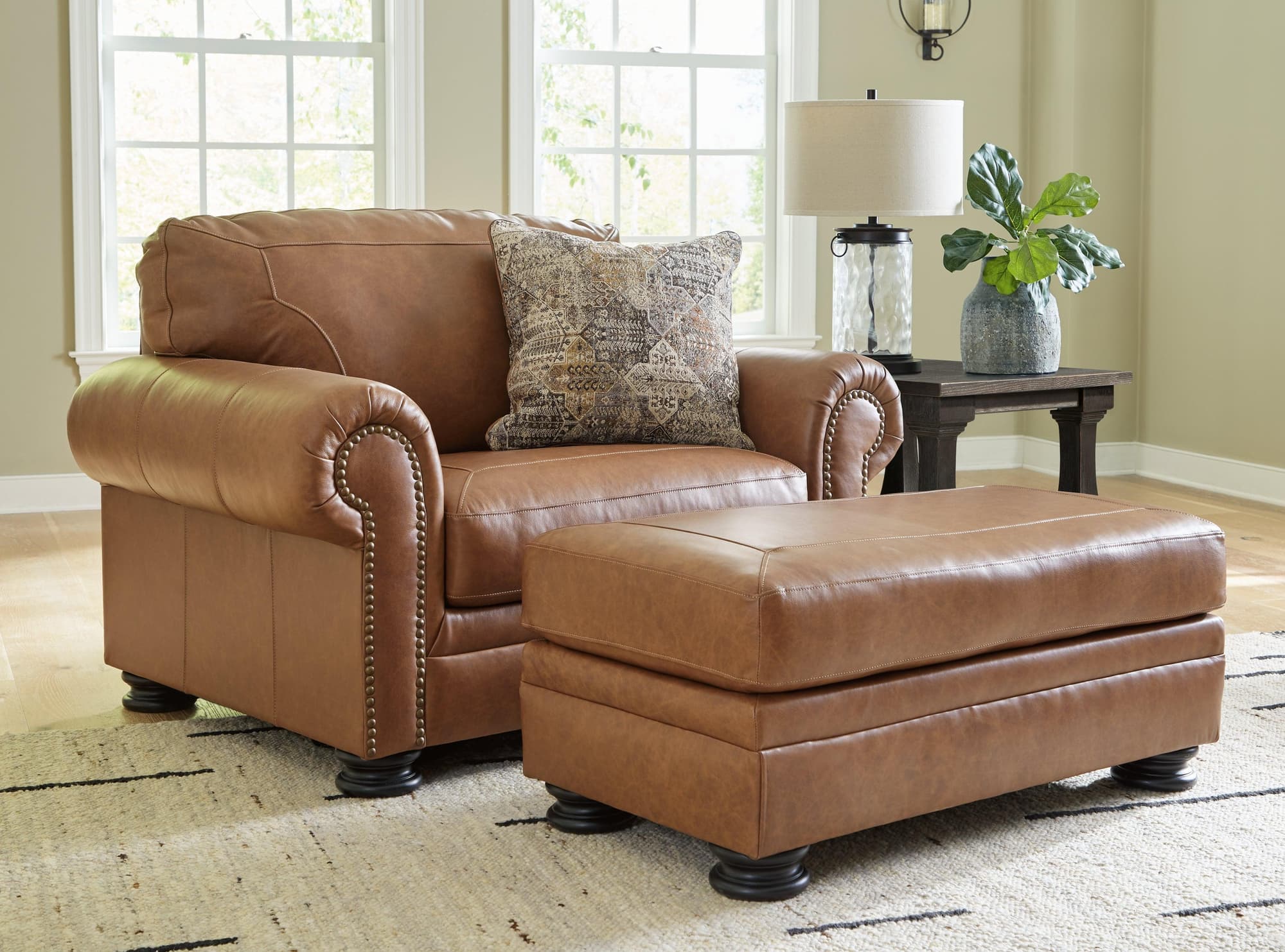 Carianna Caramel Chair And Ottoman - Image 1