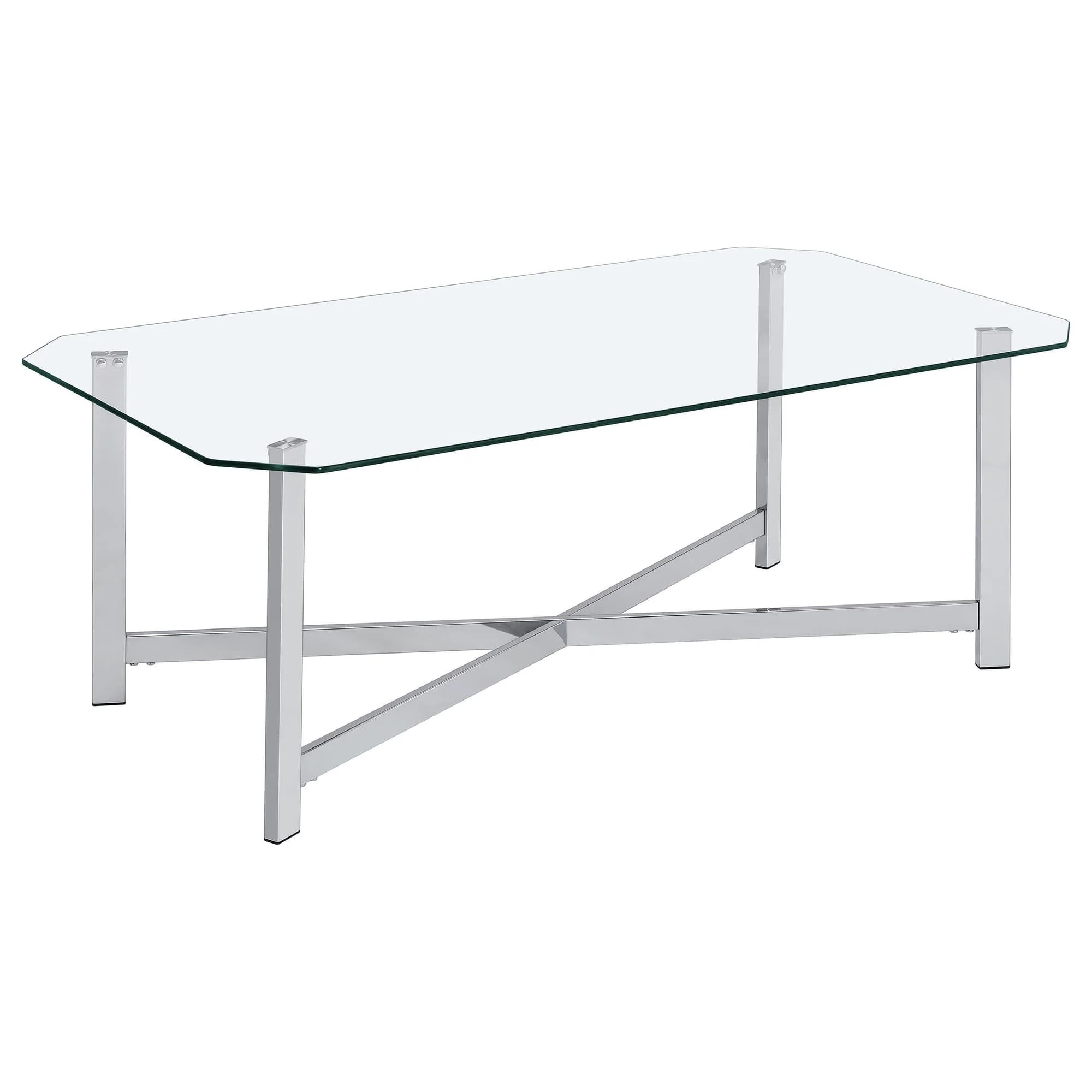 Cronin Rectangular Tempered Glass Top Cocktail Coffee Table Chrome - Image 1