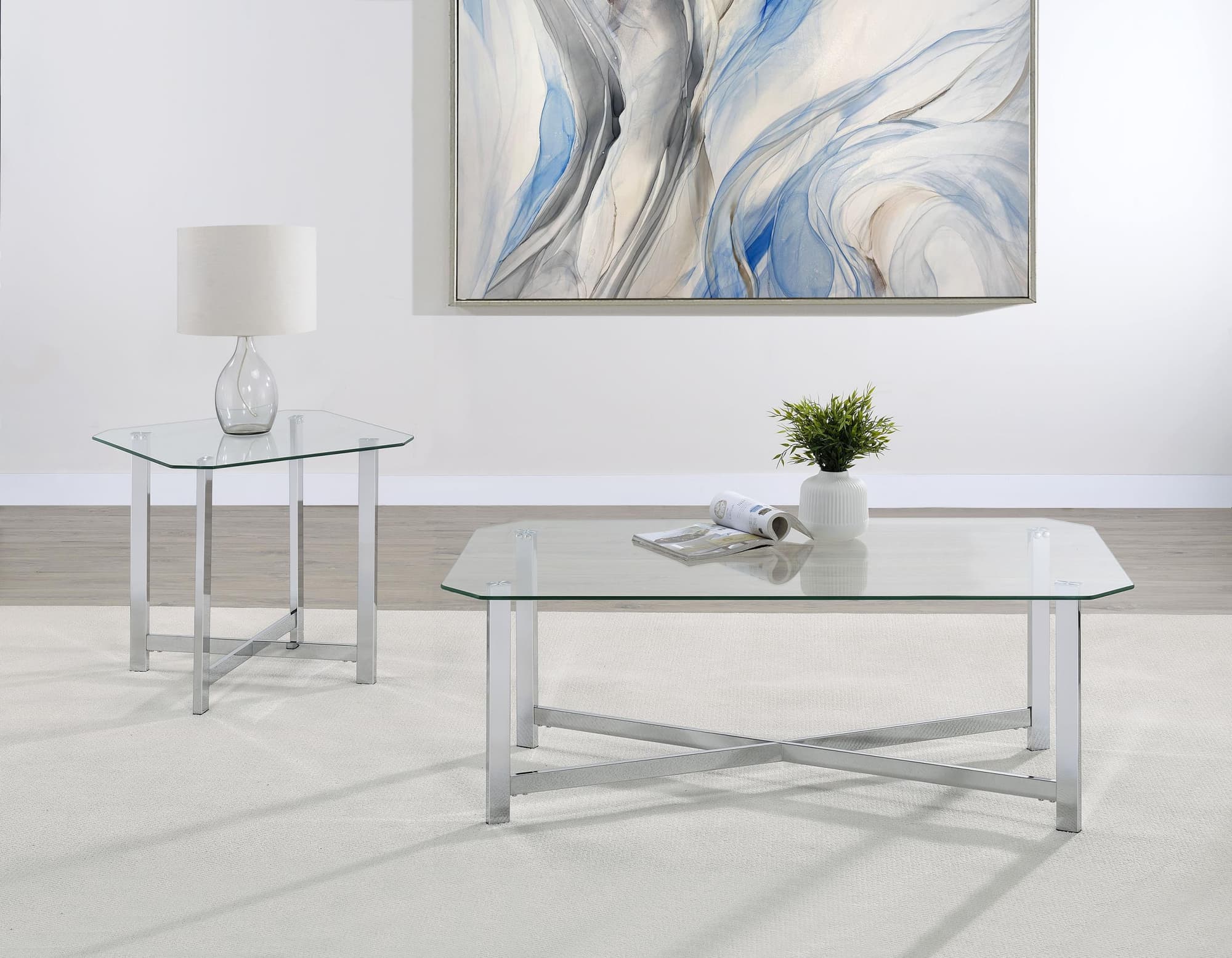 Cronin 2-piece Tempered Glass Top Coffee Table Set Chrome - Image 1