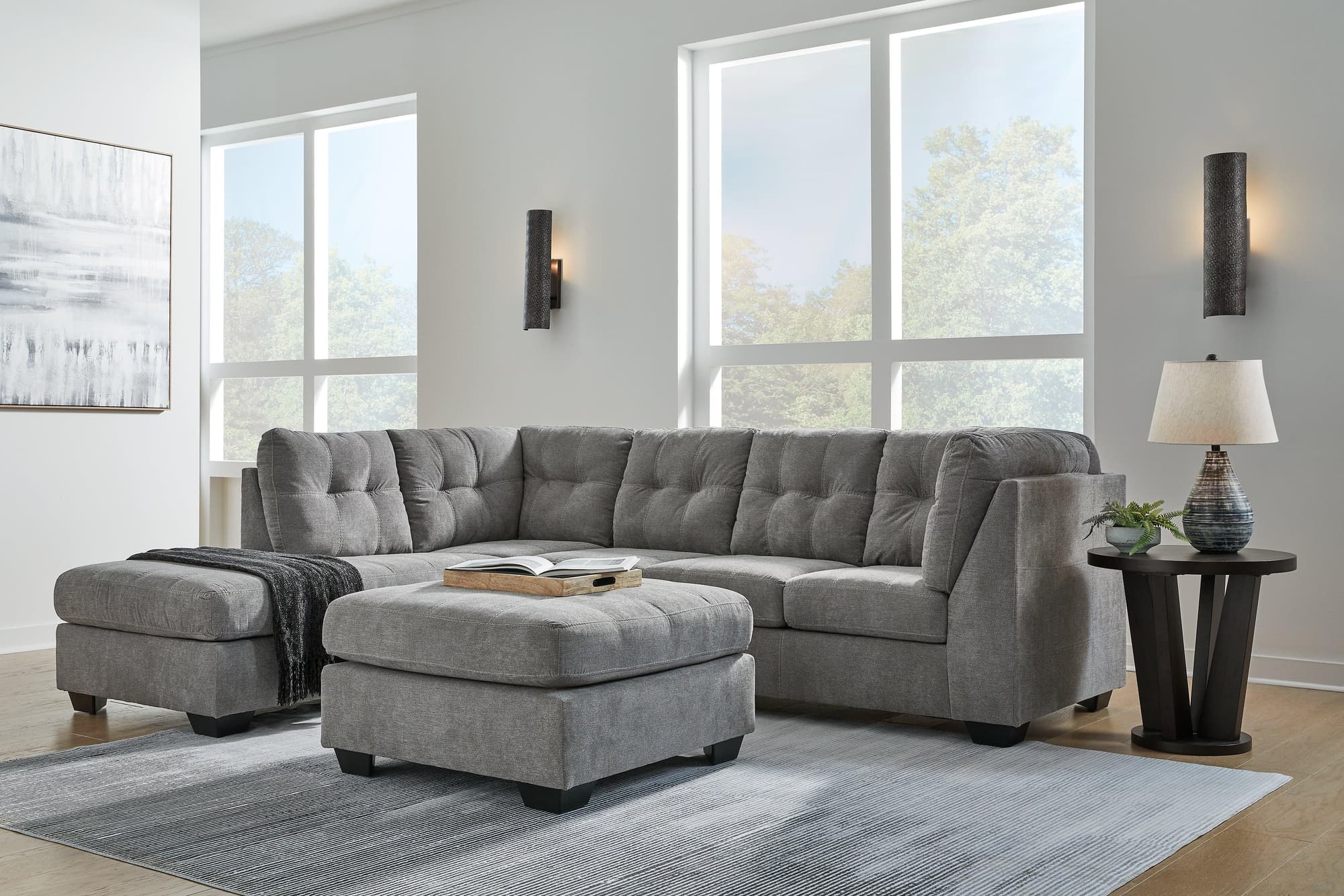 Marleton Gray 2-Piece Sleeper Sectional With Ottoman - Image 1