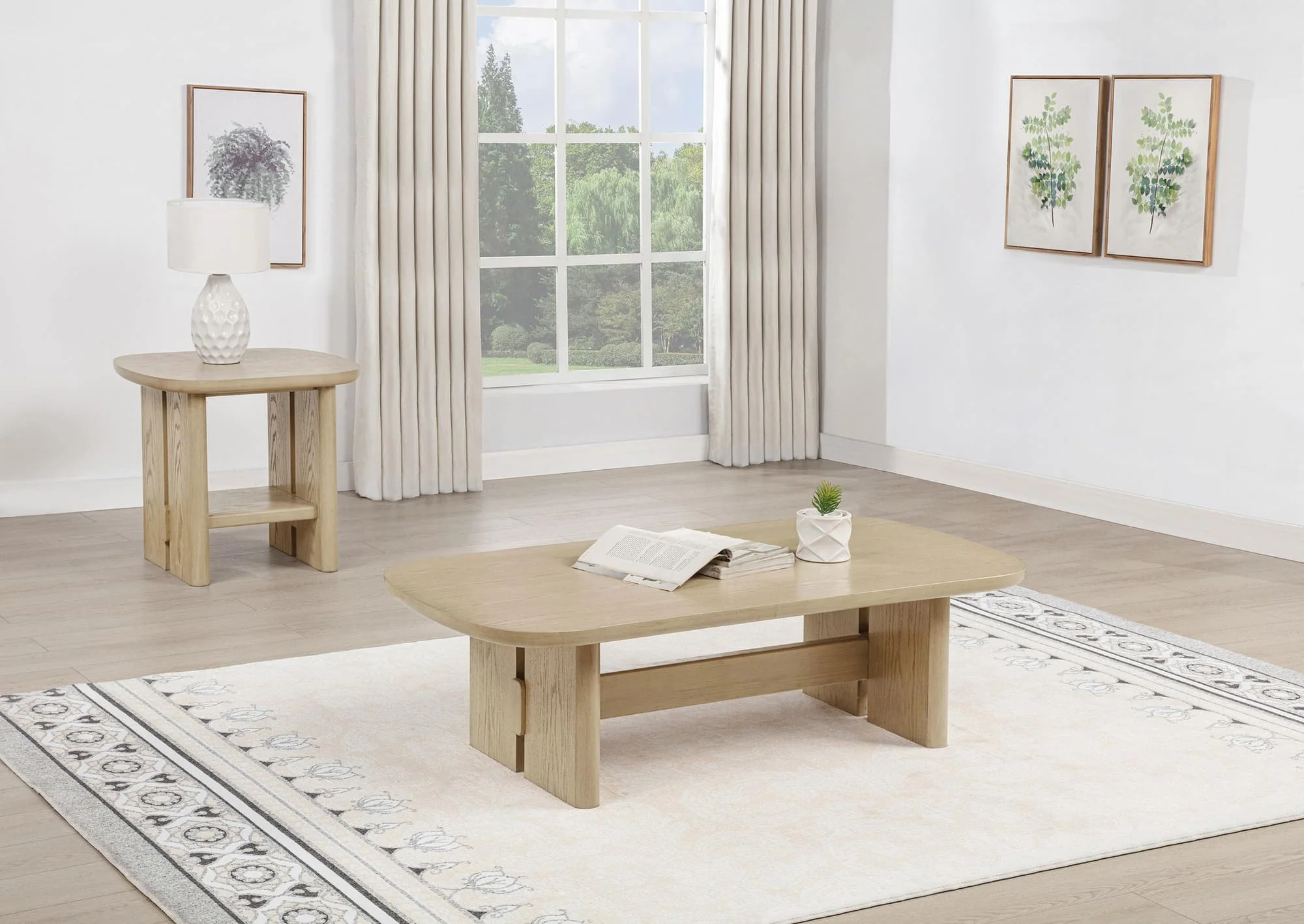 Kailani 2-piece Coastal Coffee and End Table Set Beige Oak - Image 1