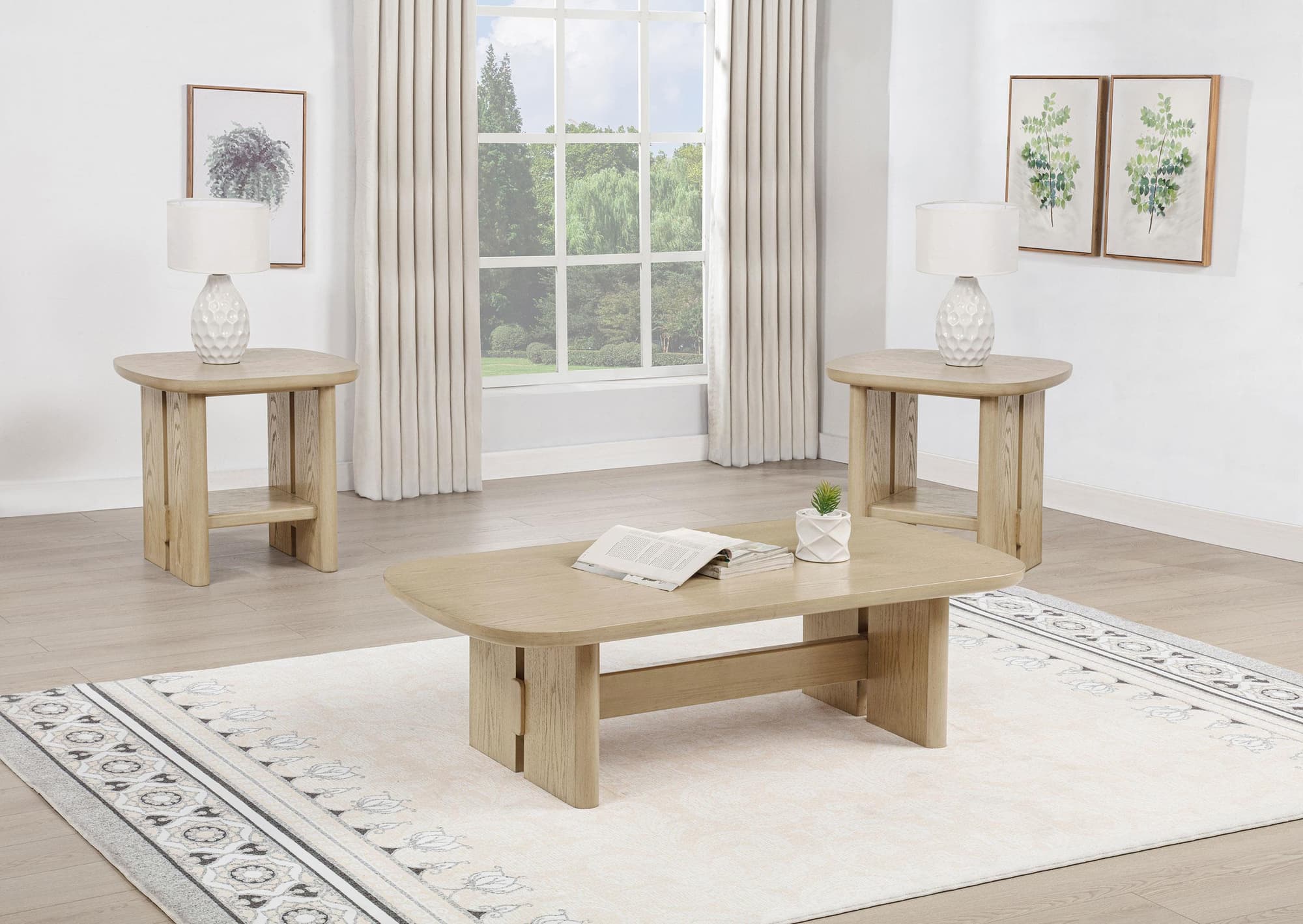 Kailani 3-piece Coastal Coffee and End Table Set Beige Oak - Image 1