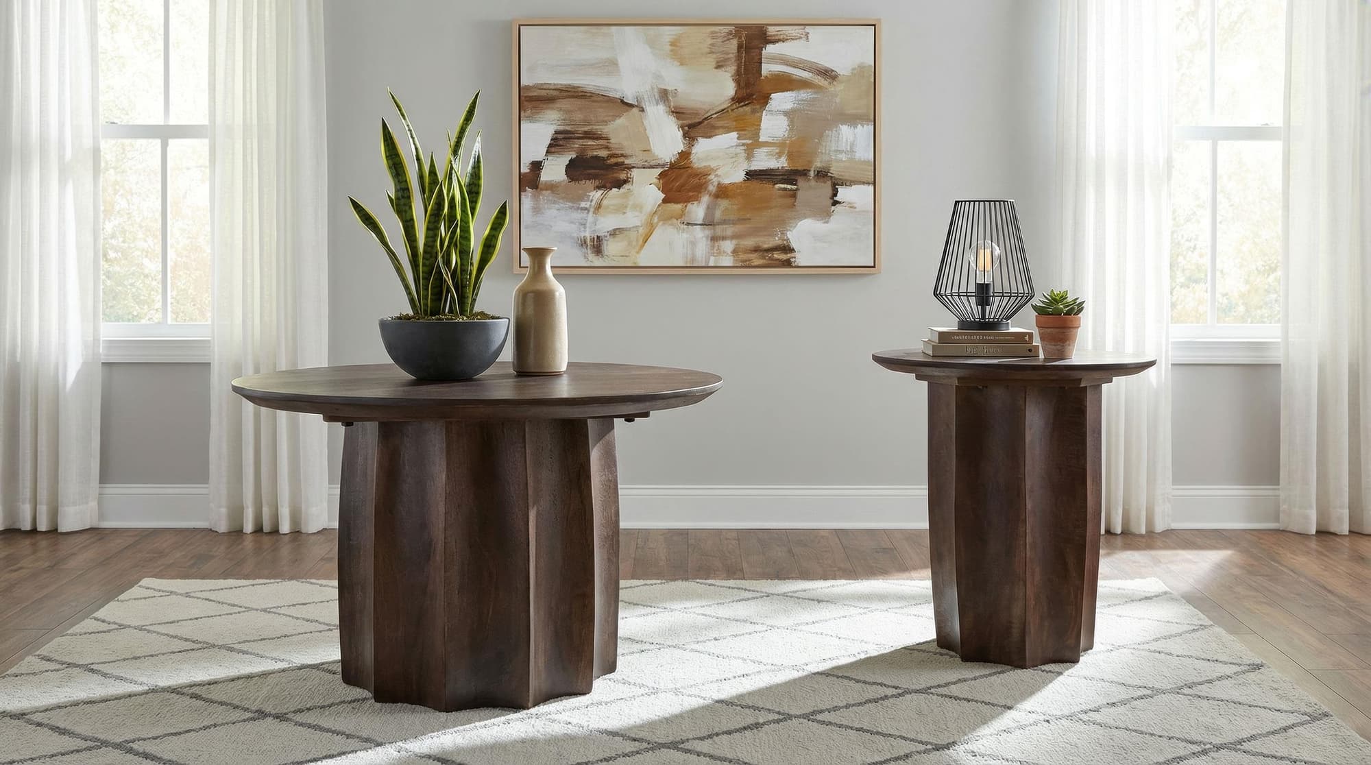 Cayenne 2-piece Solid Mango Wood Coffee Table Set Walnut - Image 1