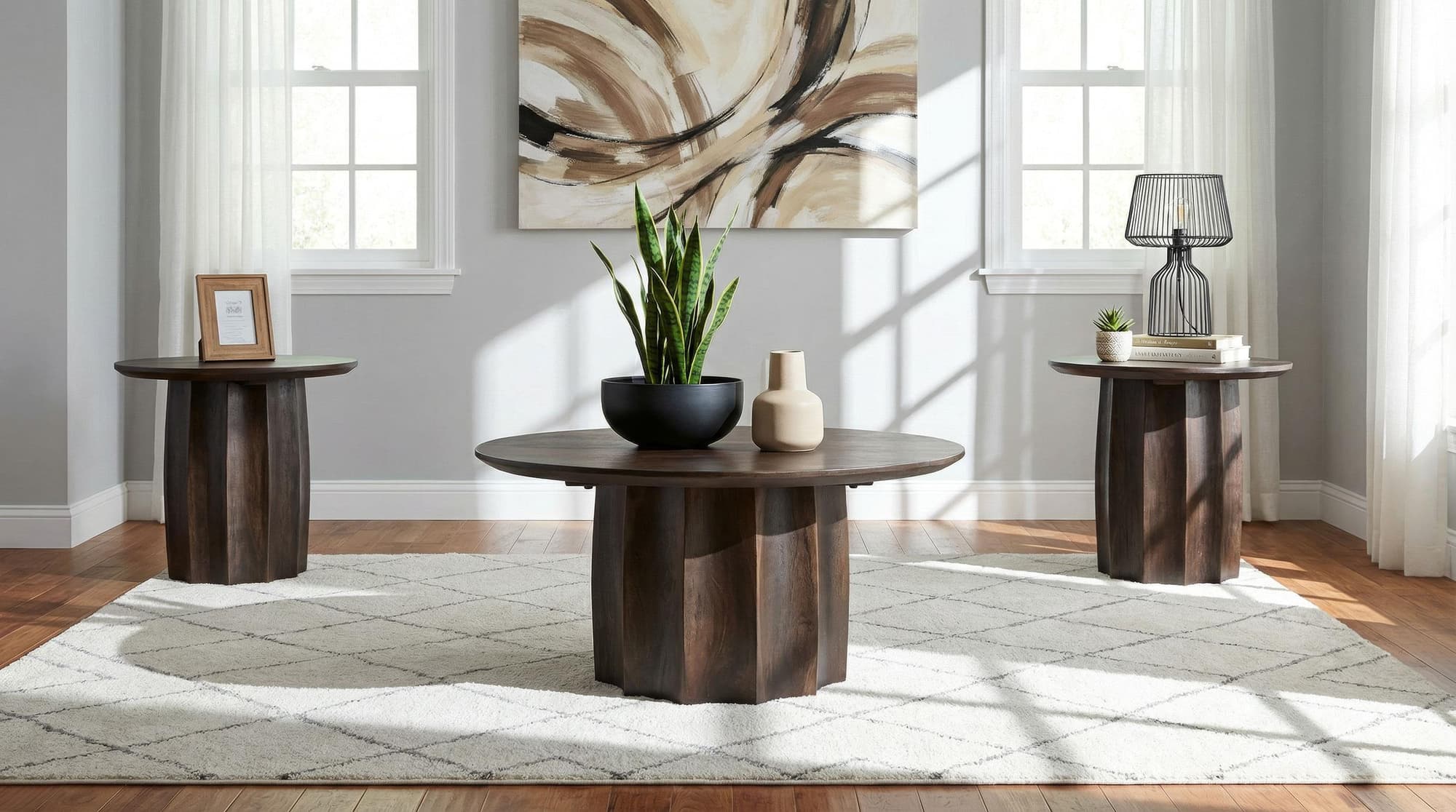 Cayenne 3-piece Solid Mango Wood Coffee Table Set Walnut - Image 1