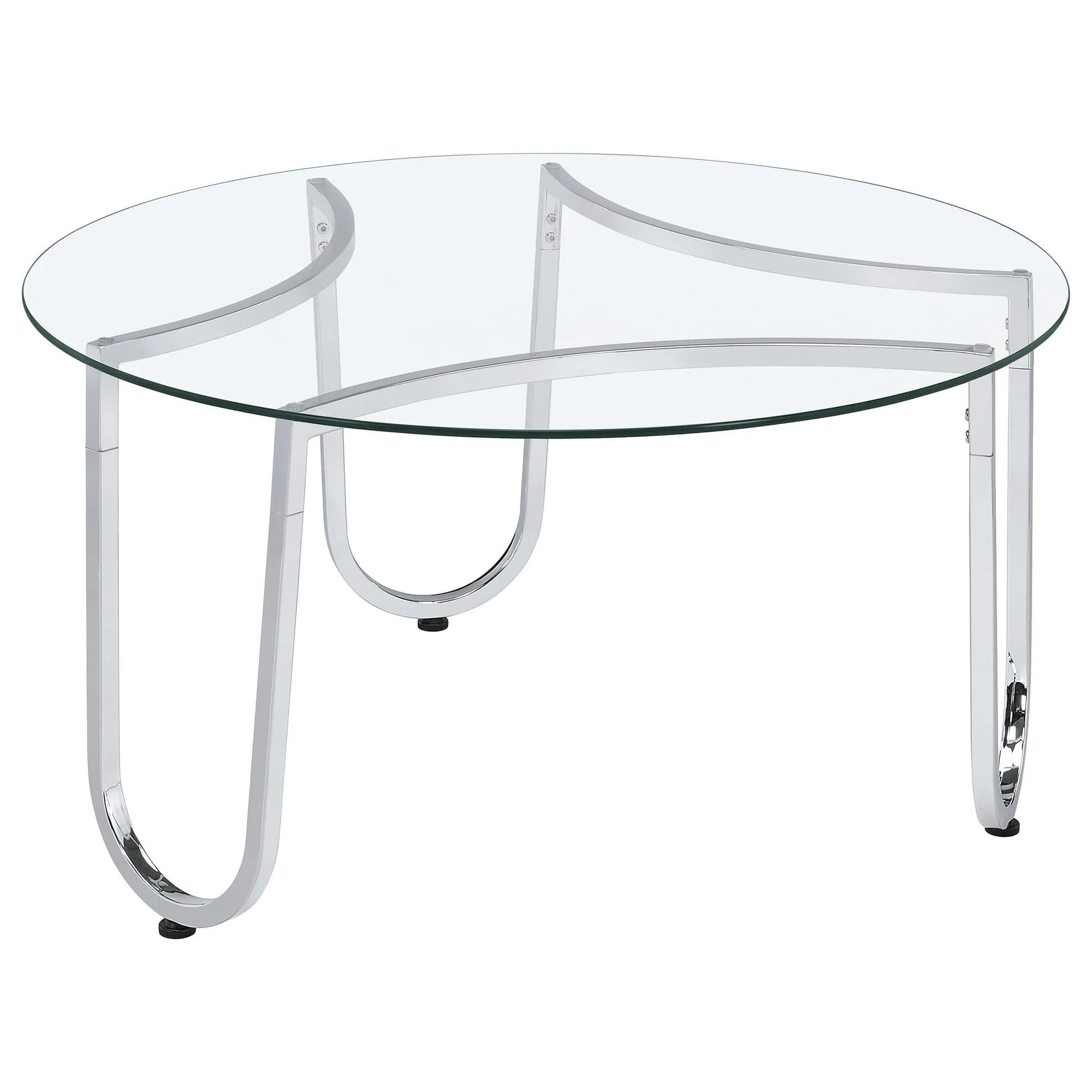Beller Round Tempered Glass Top Cocktail Coffee Table Chrome - Image 1
