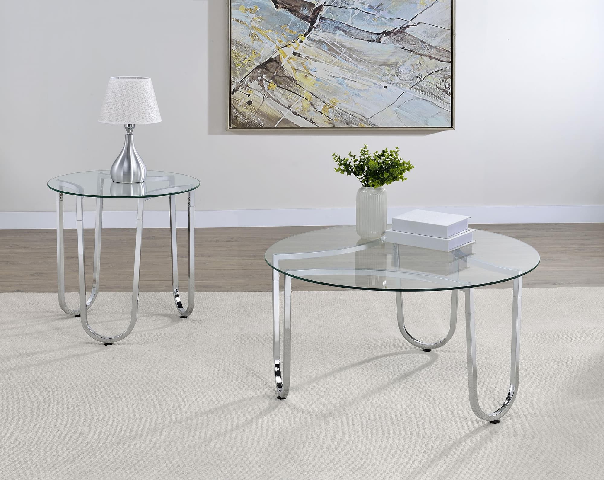 Beller 2-piece Round Tempered Glass Top Coffee Table Set Chrome - Image 1