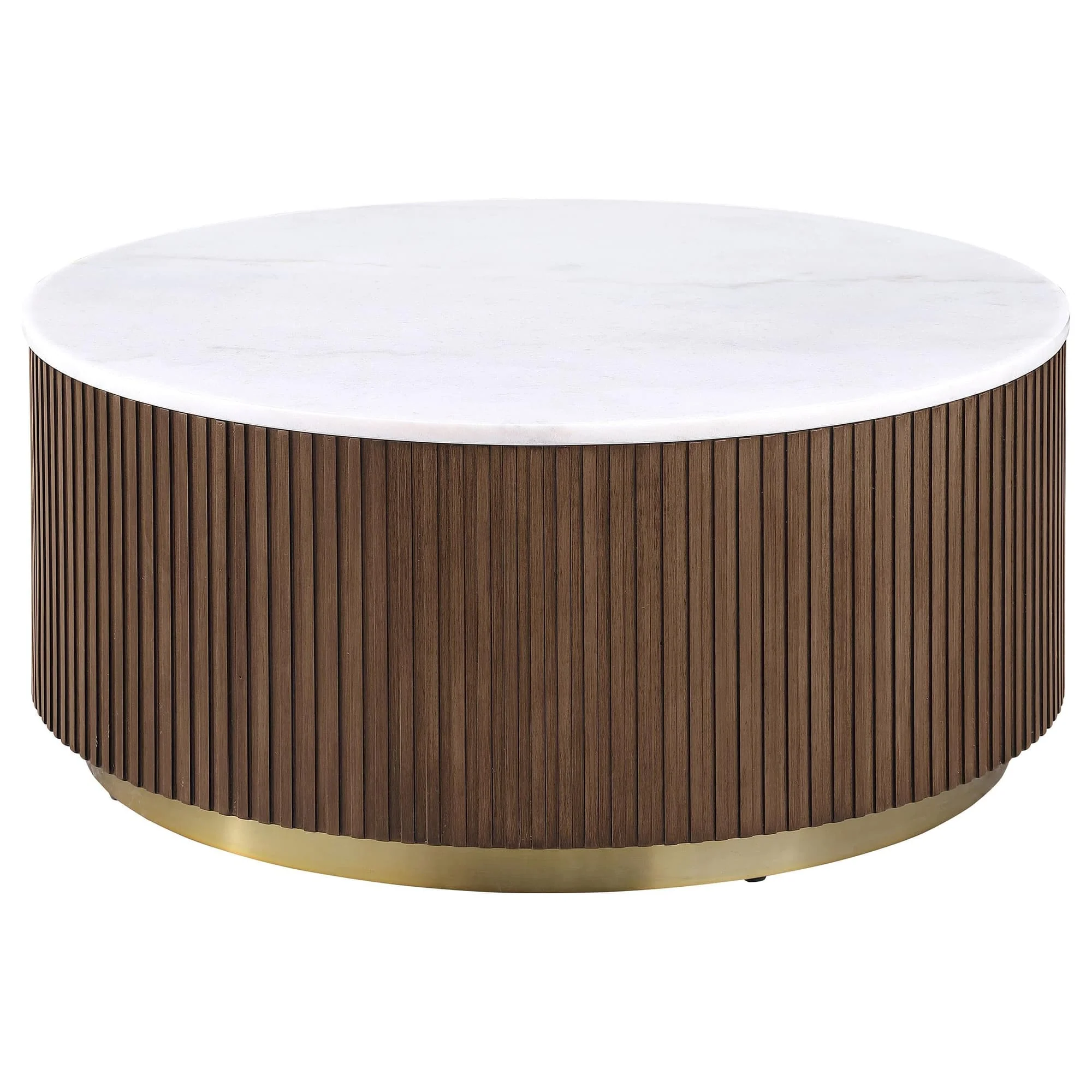 Jason Round White Marble Top Coffee Table Honey Brown - Image 1