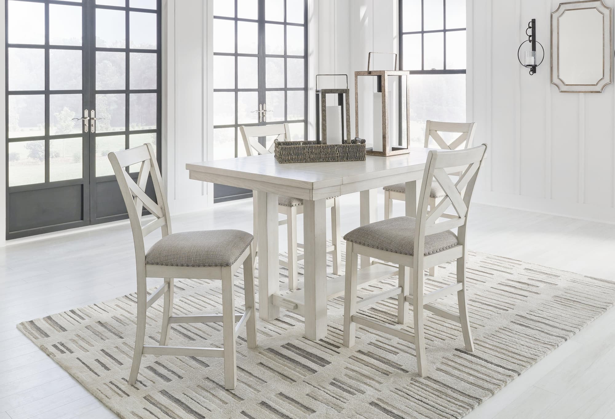 Robbinsdale Antique White Counter Height Dining Table And 4 Barstools - Image 1