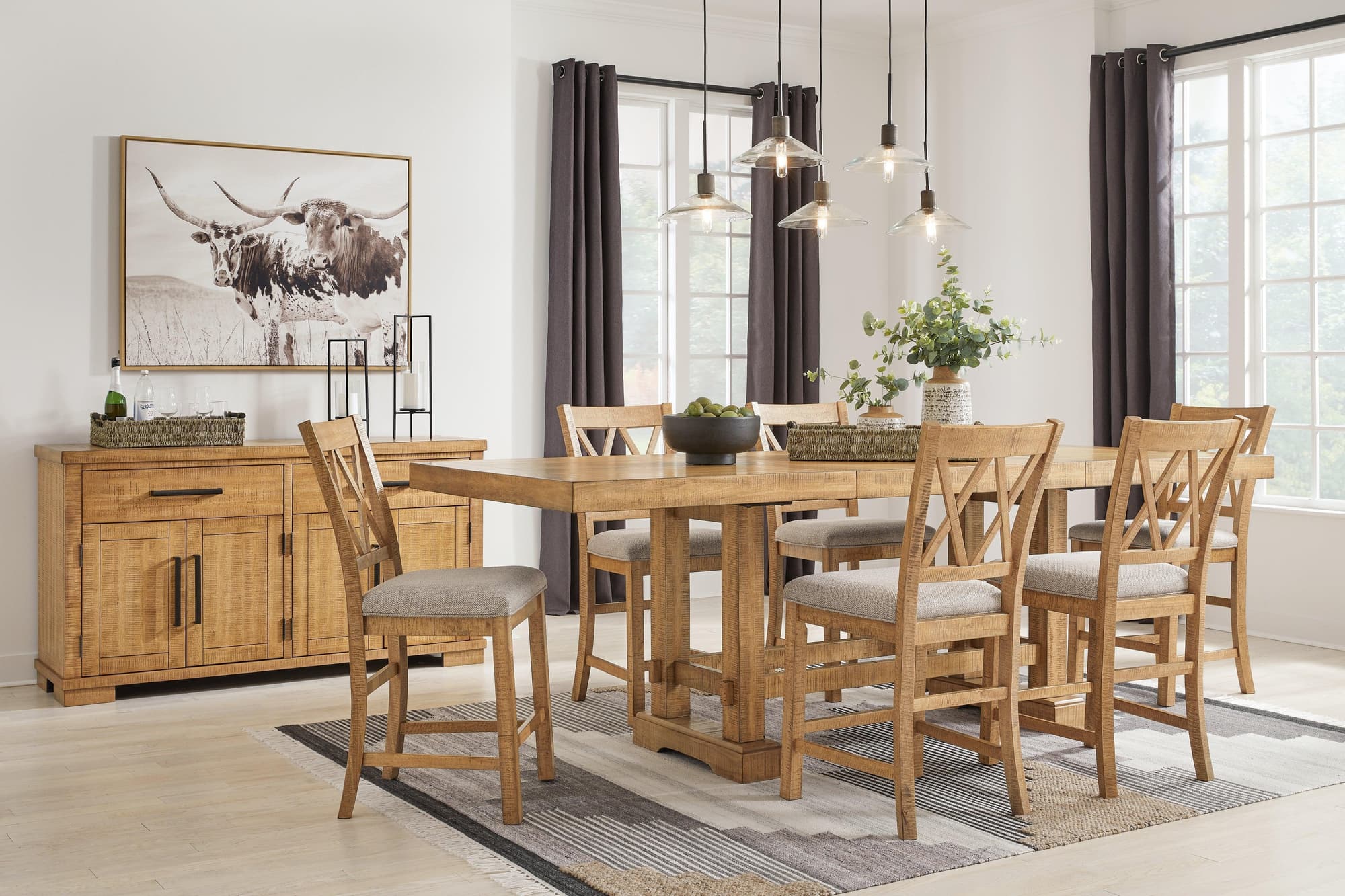 Havonplane Brown Counter Height Dining Table And 6 Barstools - Image 1