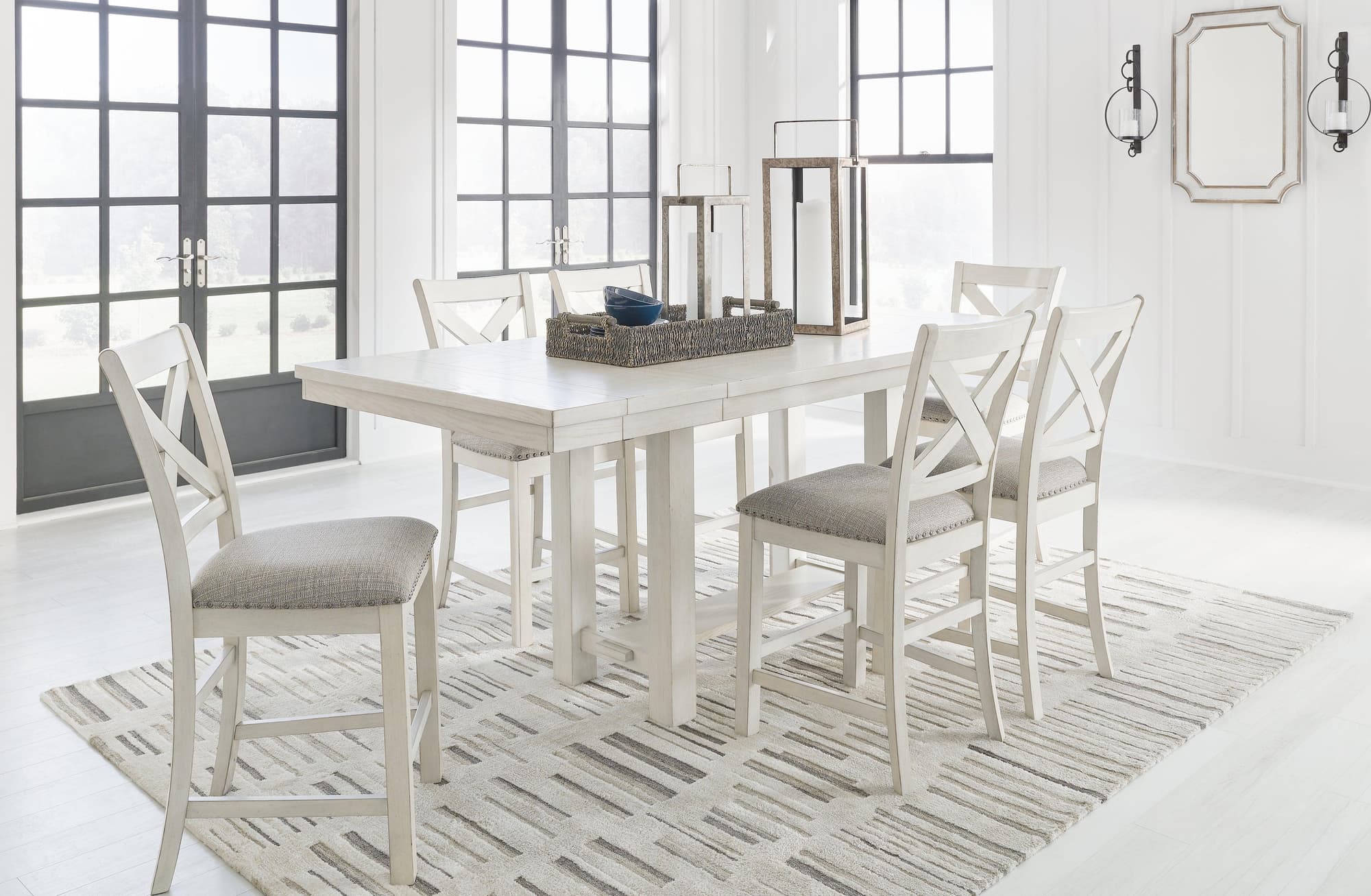 Robbinsdale Antique White Counter Height Dining Table And 6 Barstools - Image 1
