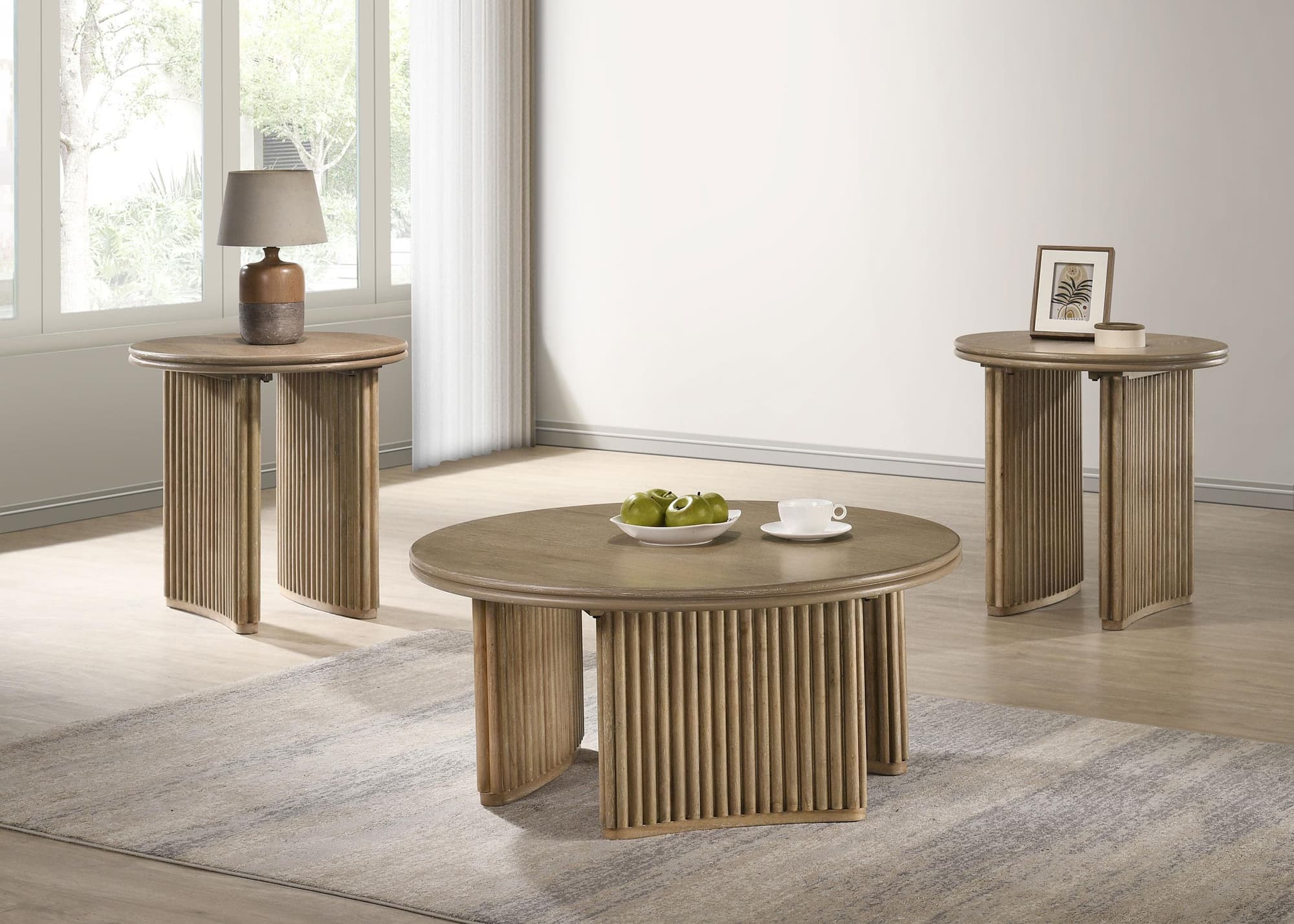 Adina 3-piece Round Coffee Table Set Distressed Light Brown