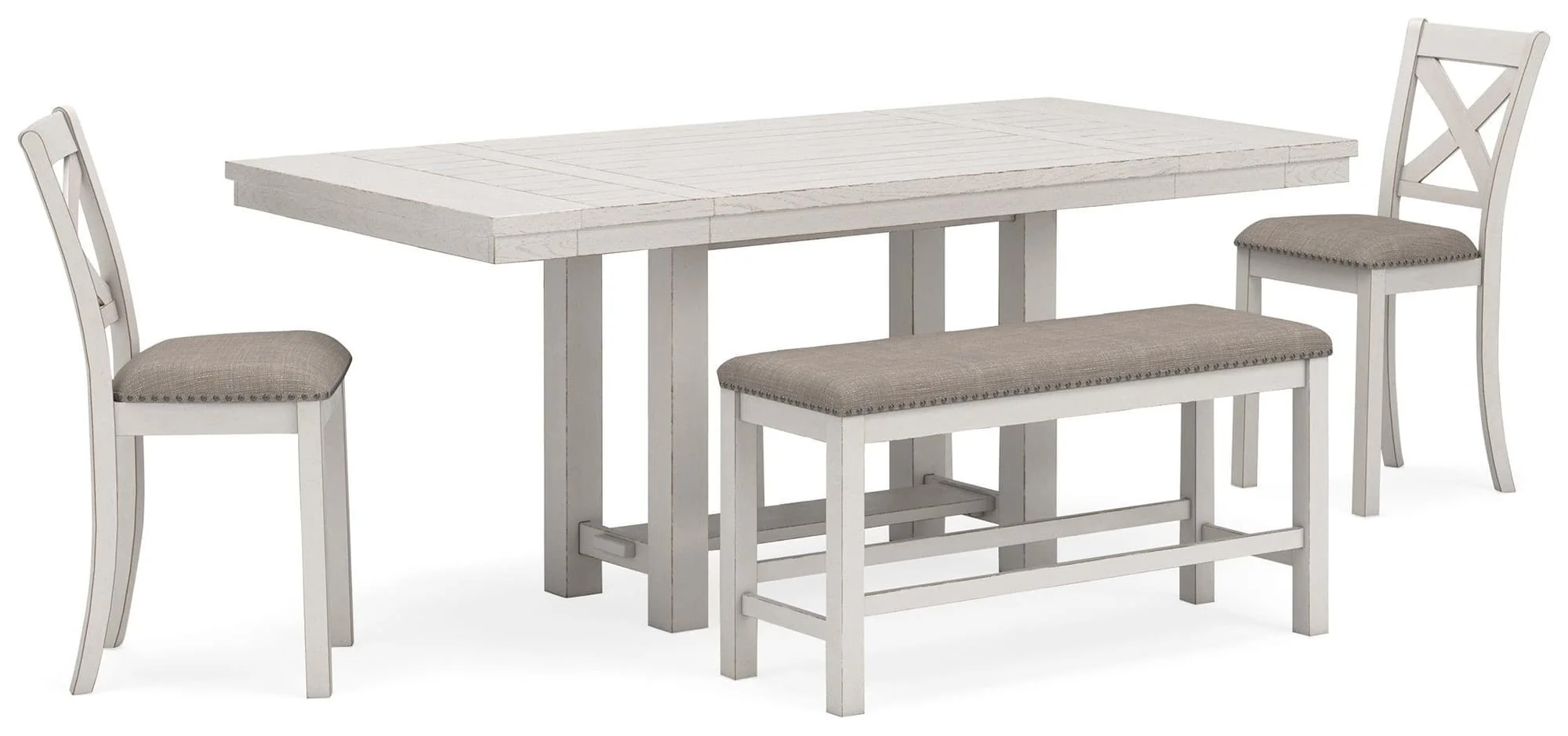 Robbinsdale Antique White Counter Height Dining Table And 2 Barstools Bench - Image 1