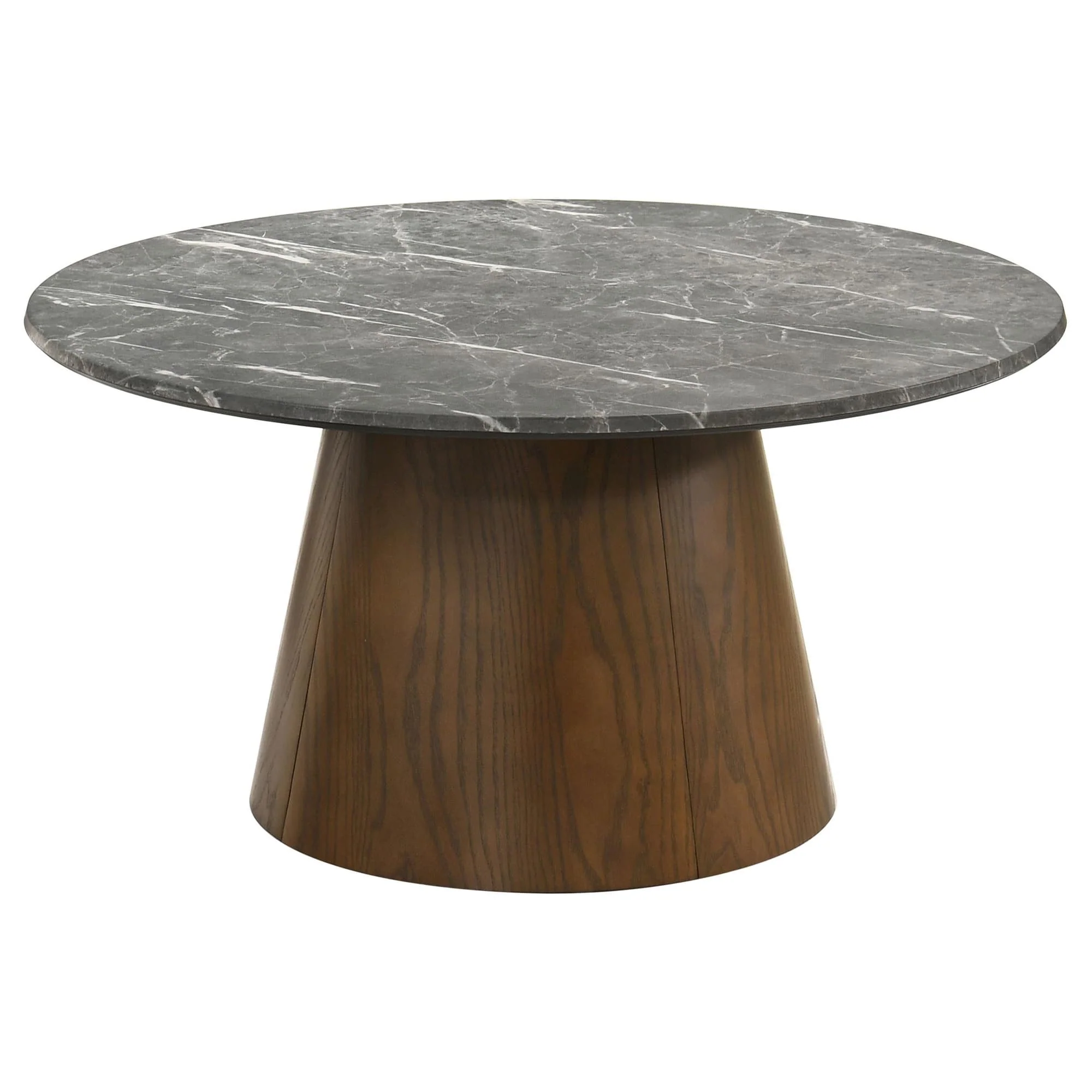 Franklin 36-inch Round Pedestal Coffee Table Grey and Dark Brown - Image 1