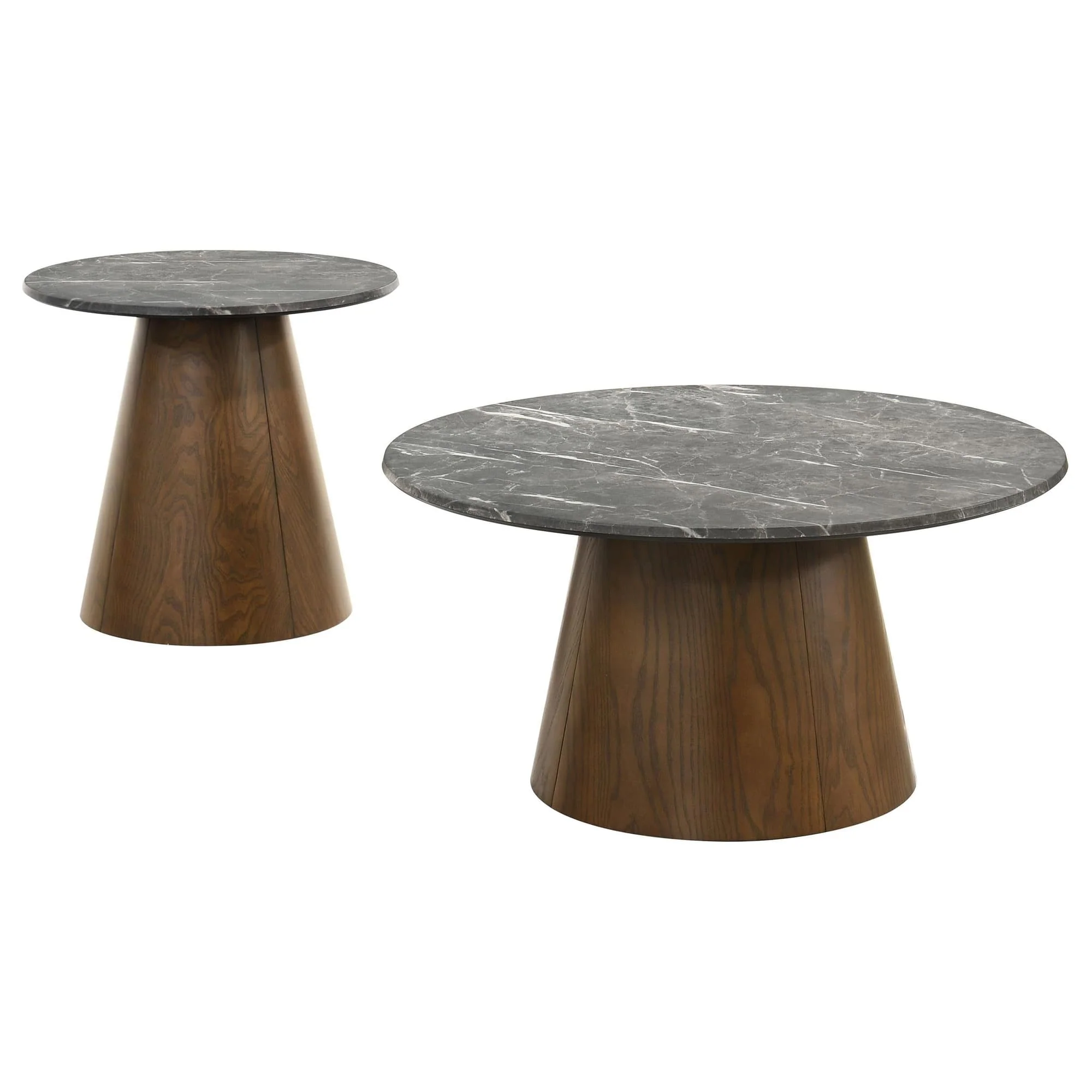 Franklin 2-piece Round Pedestal Coffee Table Set Grey and Dark Brown - Image 1