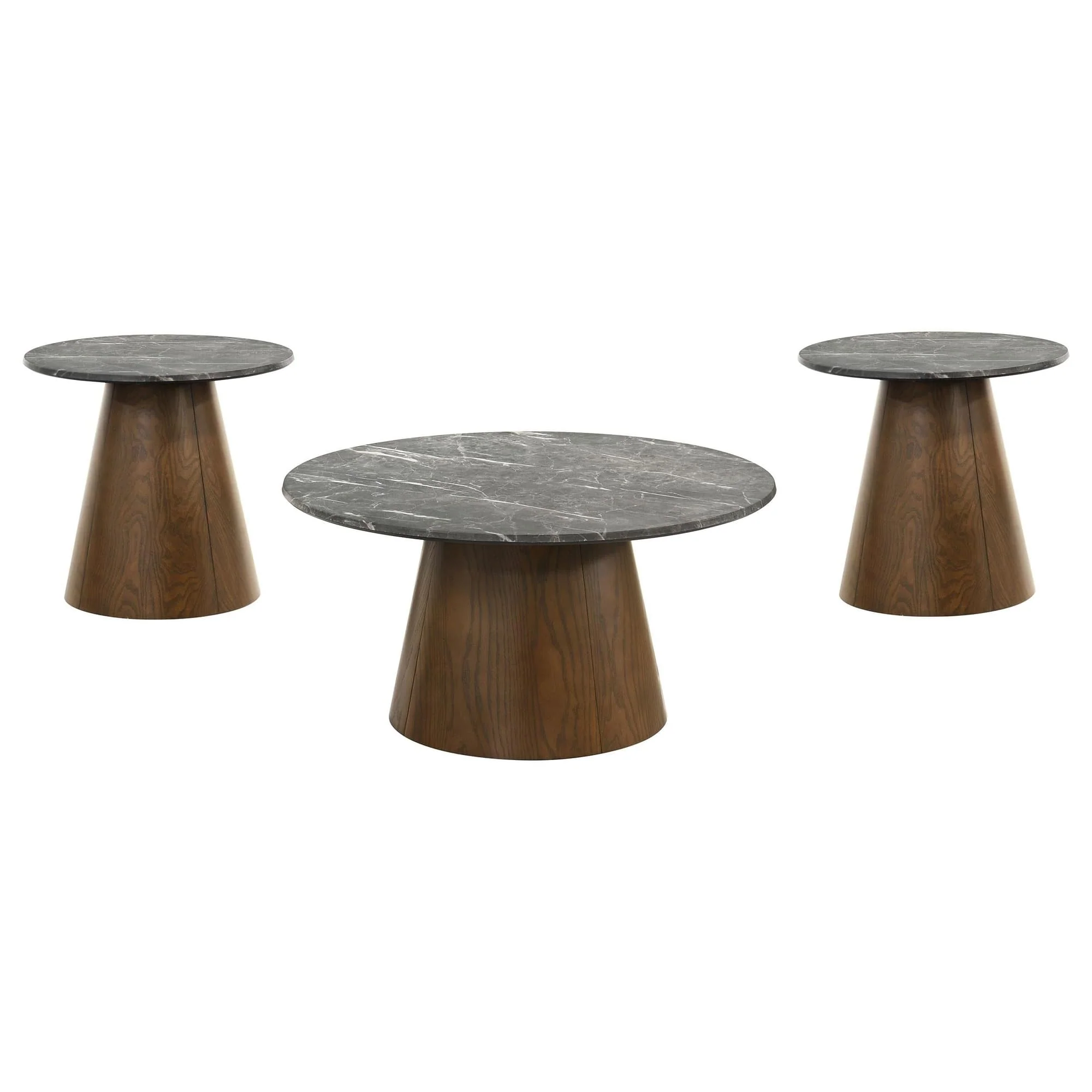 Franklin 3-piece Round Pedestal Coffee Table Set Grey and Dark Brown - Image 1