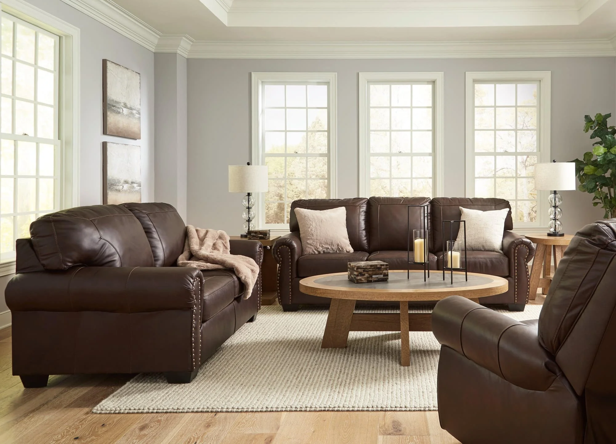 Colleton Dark Brown Sofa Loveseat And Recliner - Image 1