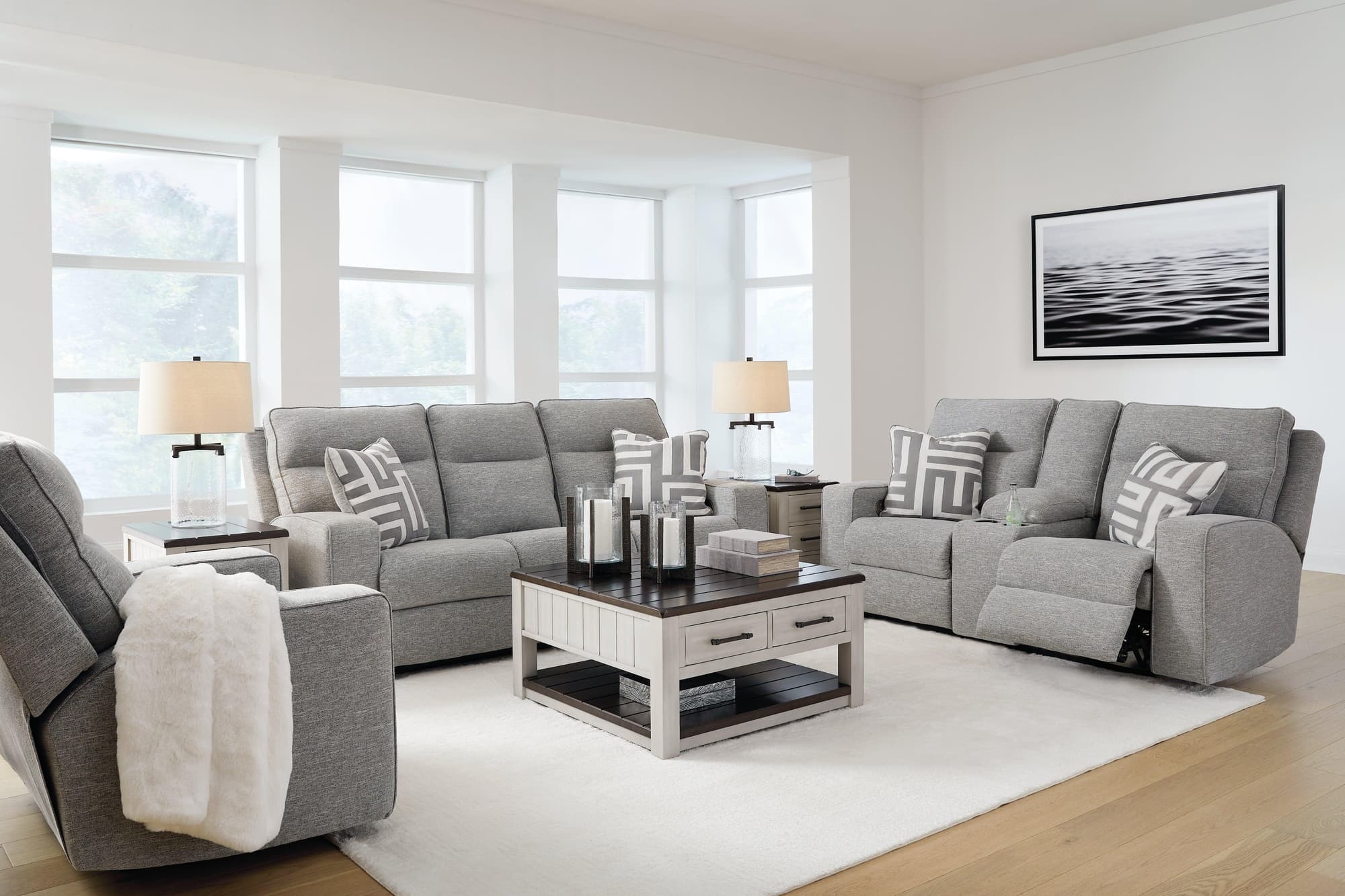 Biscoe Pewter Sofa Loveseat And Recliner - Image 1