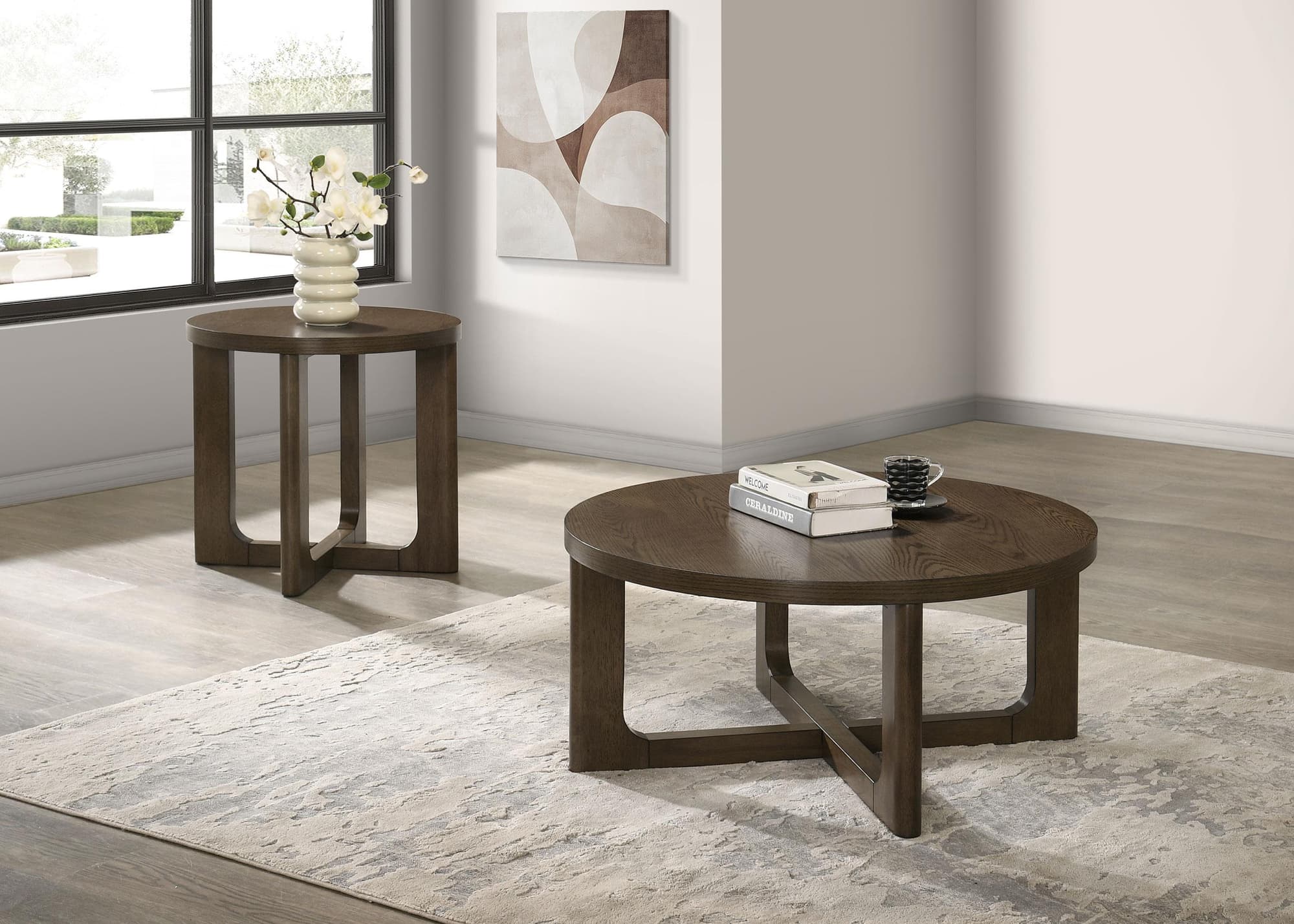 Kessler 2-piece Round Sculptural Wood Coffee Table Set Brown - Image 1