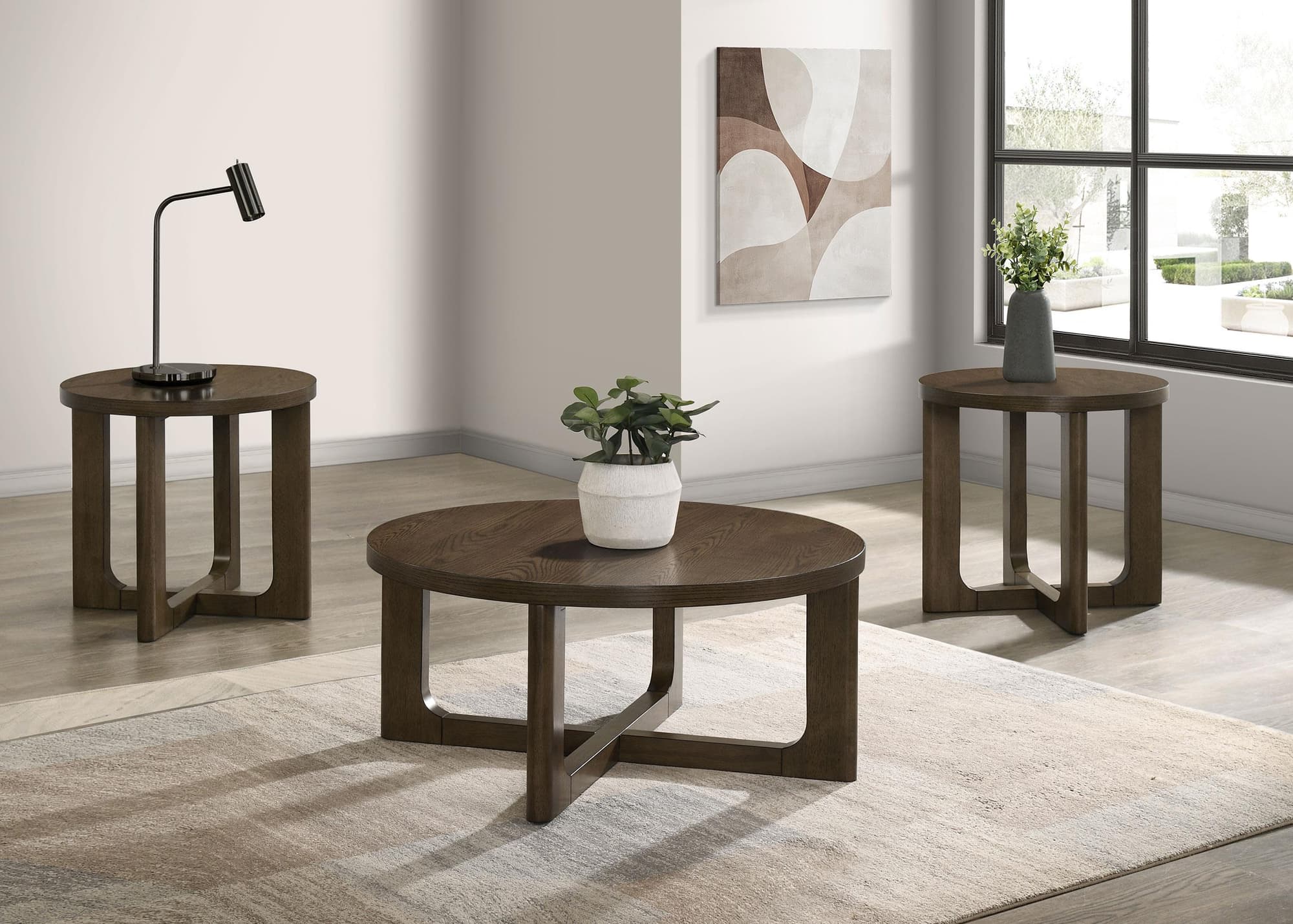 Kessler 3-piece Round Sculptural Wood Coffee Table Set Brown - Image 1