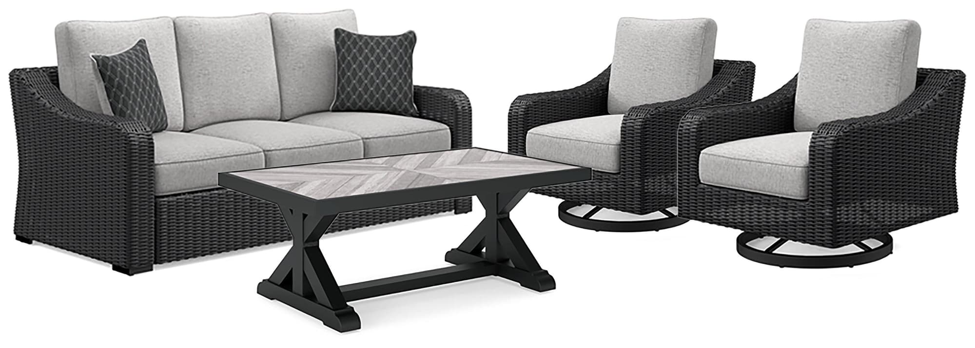 Beachcroft Black Light Gray Outdoor Sofa And 2 Chairs With Coffee Table