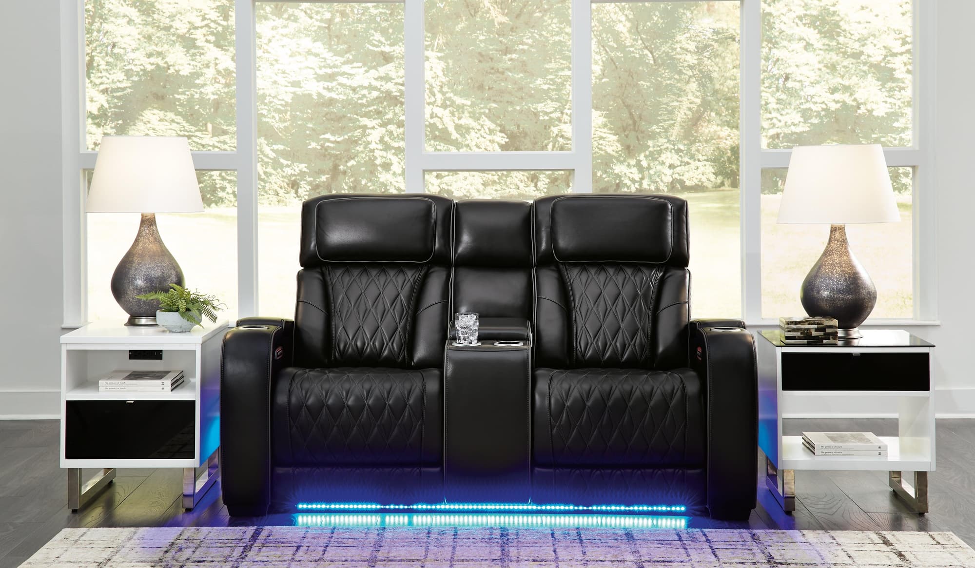 Boyington Black Leather Power Reclining Loveseat With Console - Image 1