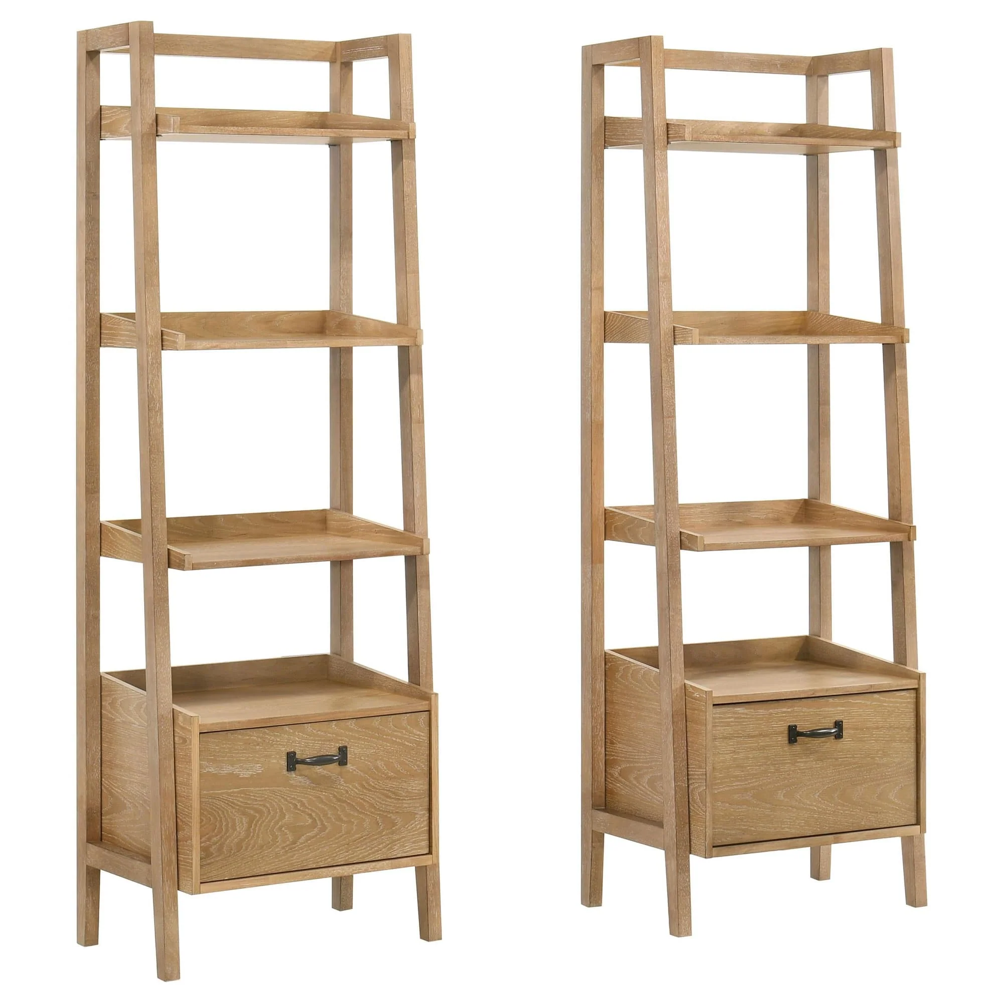 Fabian 2-piece 3-shelf Bookshelf with Drawer Distressed Light Brown - Image 1
