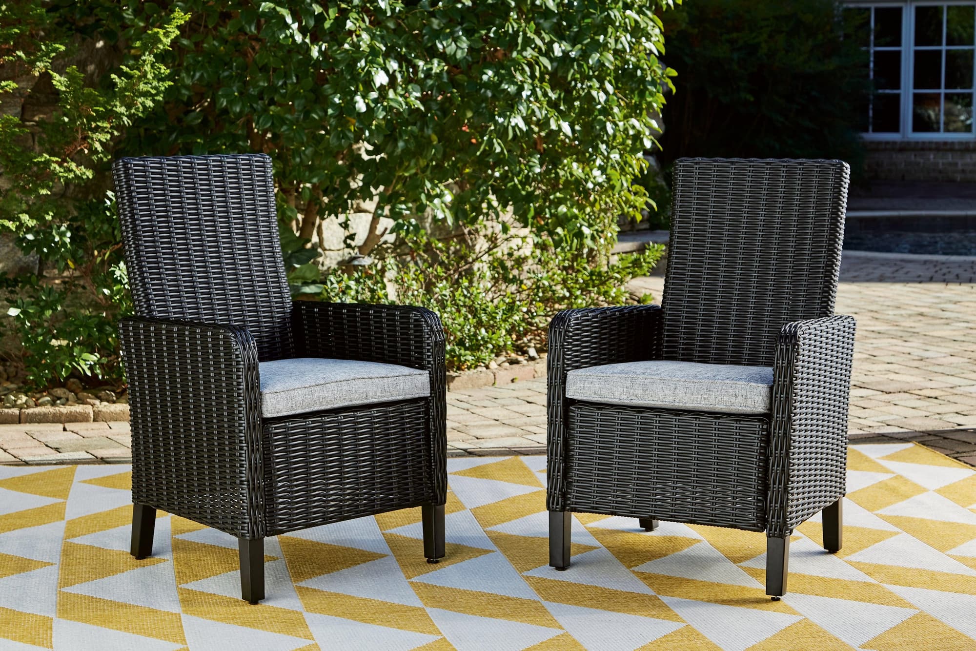 Beachcroft Black Light Gray Outdoor Arm Chair With Cushion (Set of 2)