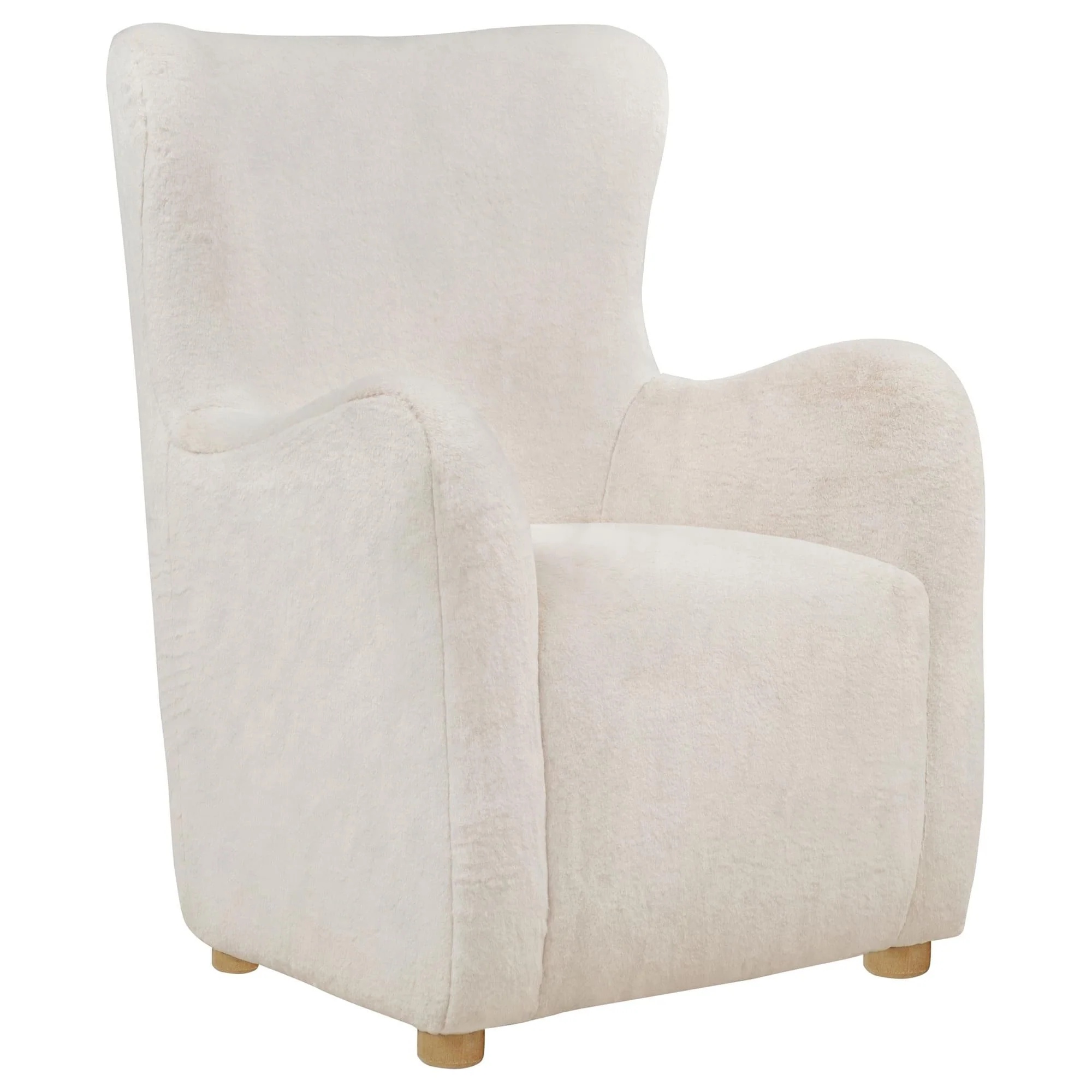 Thornton Faux Fur Upholstered Wingback Lounge Accent Chair Ivory