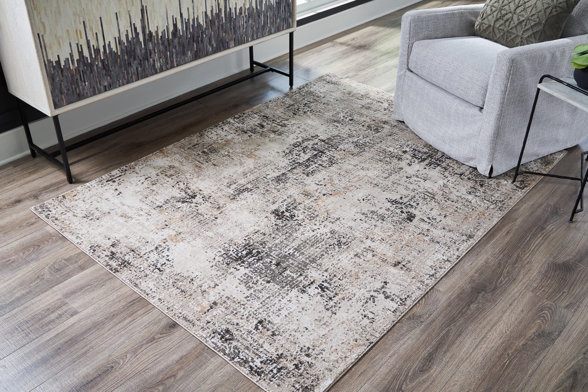 Elaning Black Gray Cream Medium Rug - Image 1