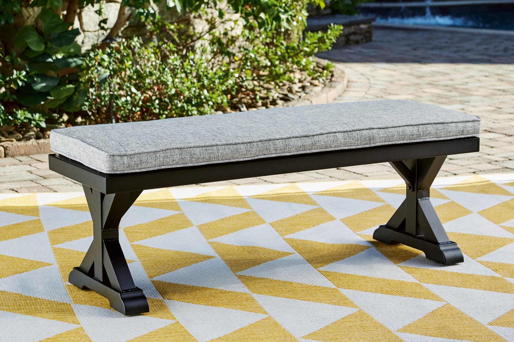 Beachcroft Black Light Gray Outdoor Bench With Cushion