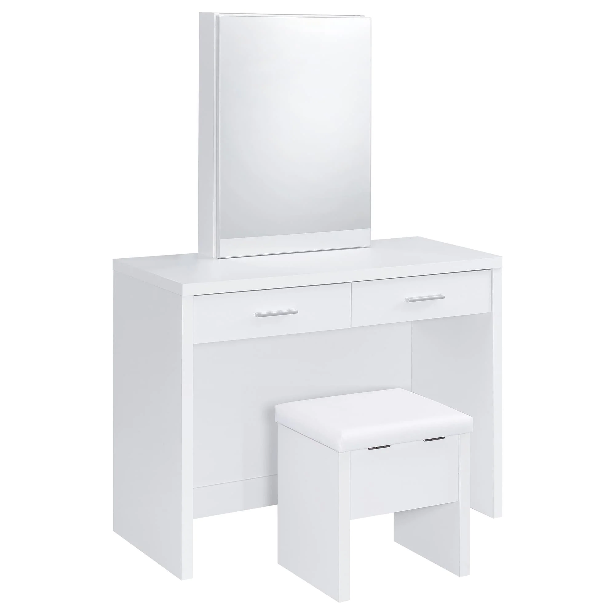 Bunbury Makeup Vanity Table Set Storage Mirror and Stool White