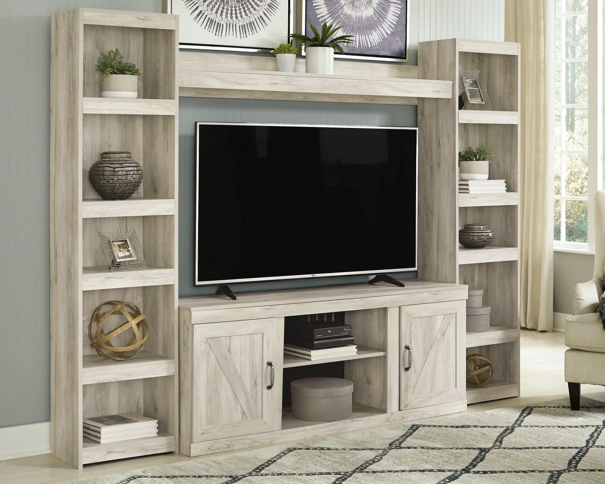 Bellaby Whitewash 4-Piece Entertainment Center