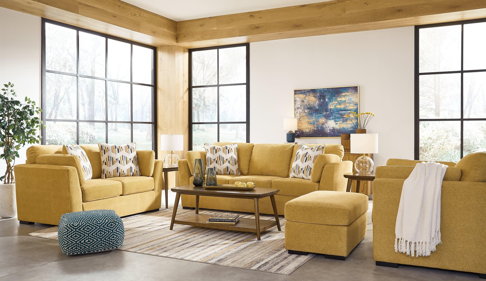 Keerwick Sunflower Sofa Loveseat Chair And Ottoman - Image 1