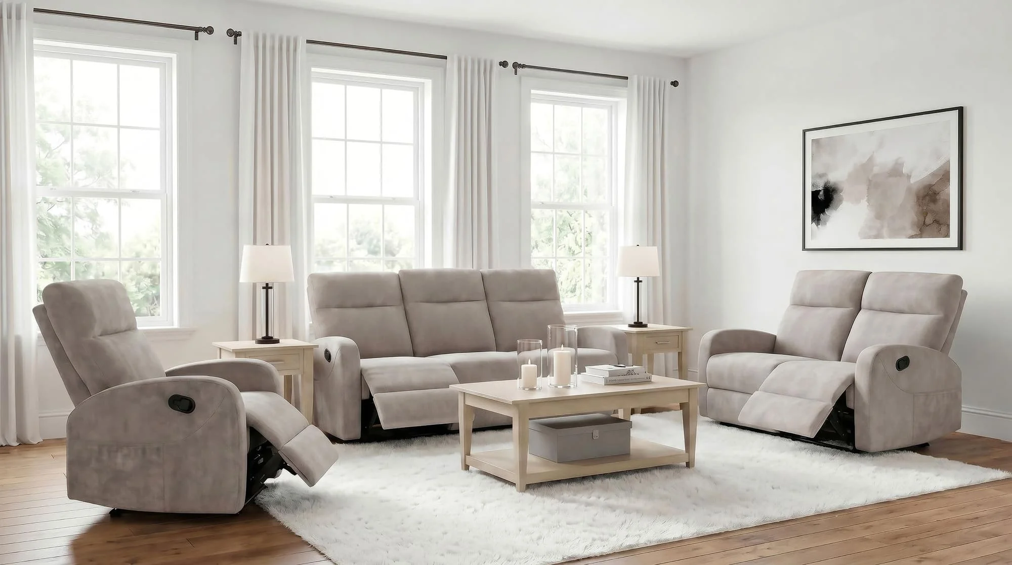 Hamilton 3-piece Chenille Manual Reclining Sofa Set Sand