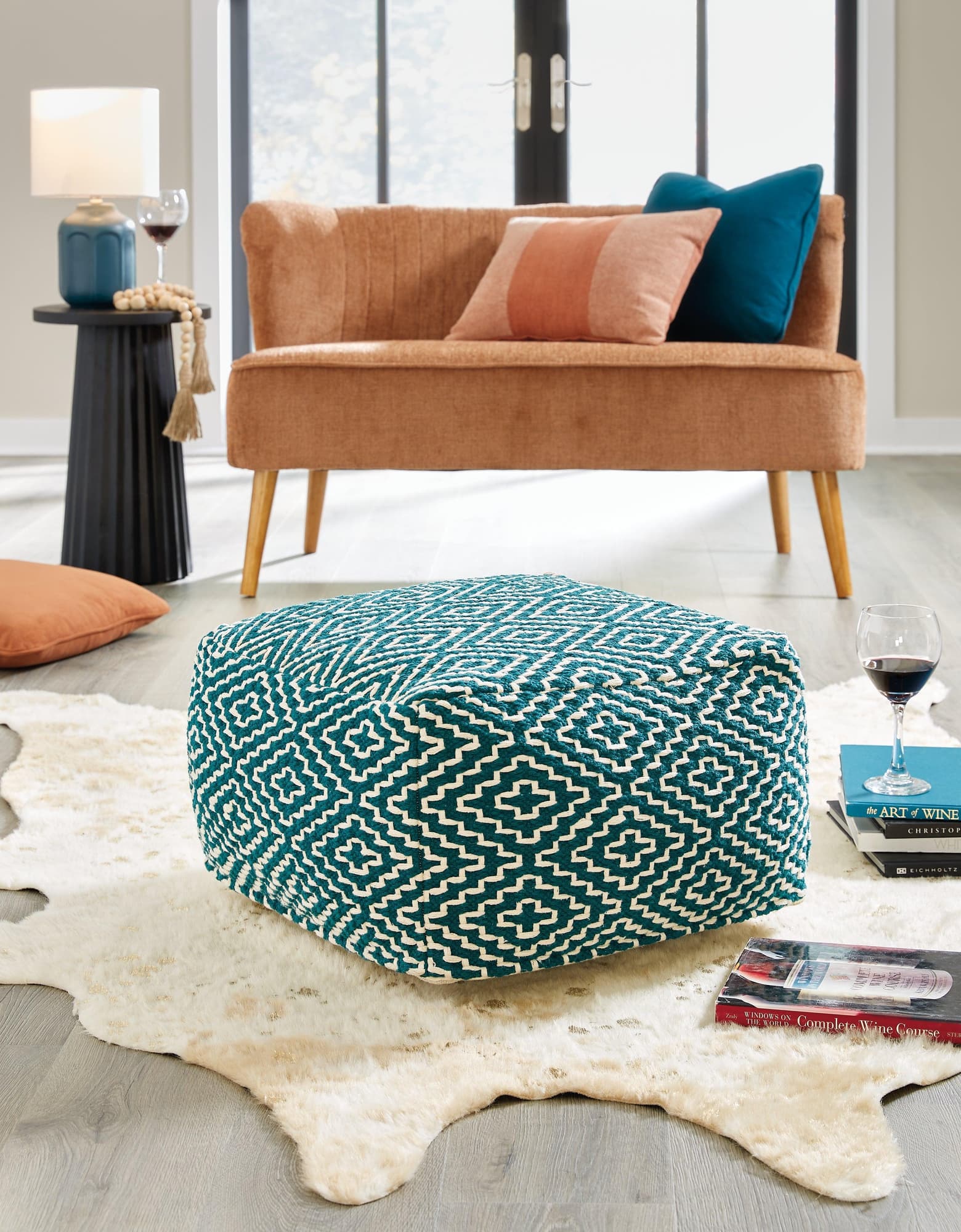 Brynnsen Teal Ivory Pouf