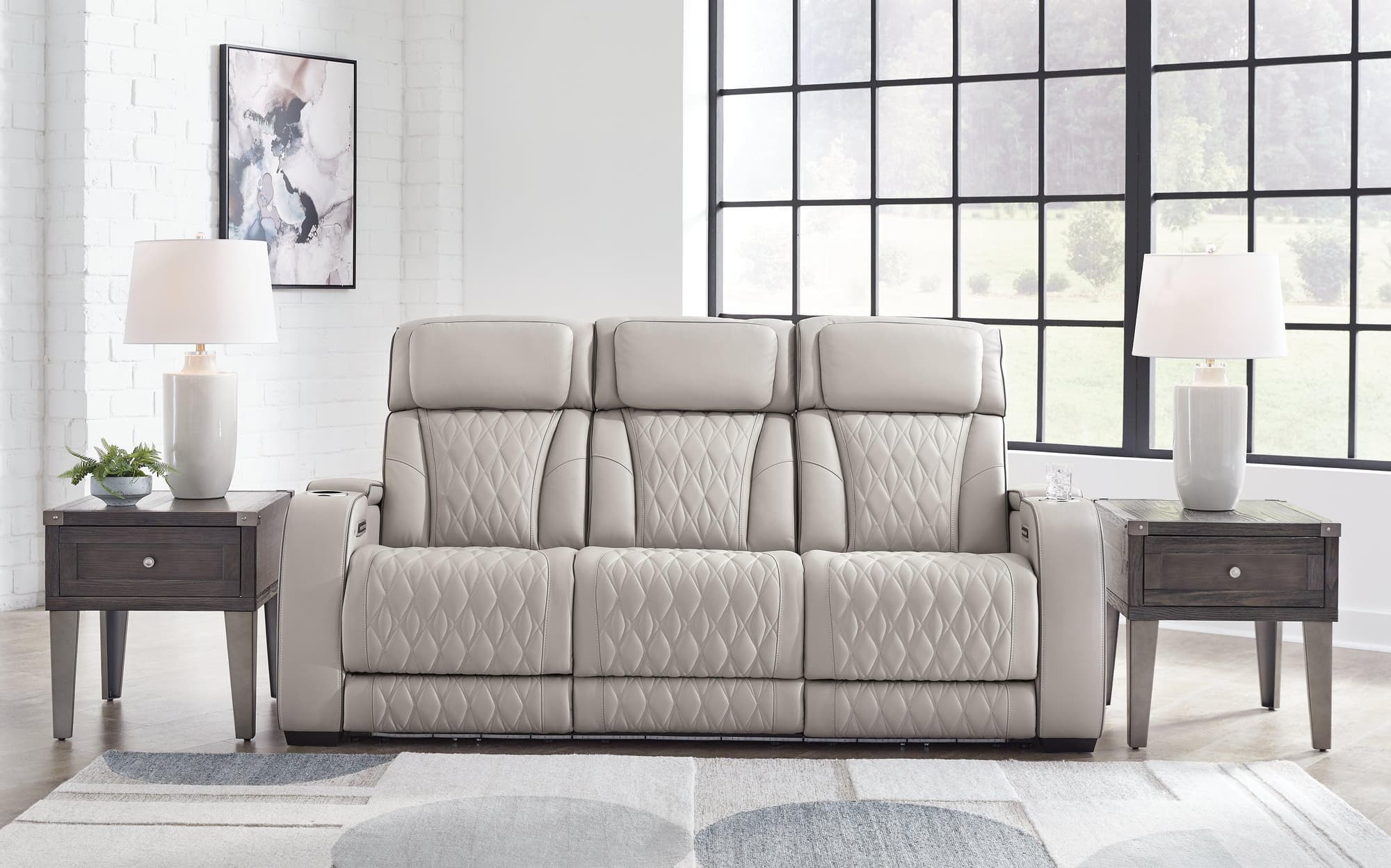 Boyington Gray Leather Power Reclining Sofa - Image 1