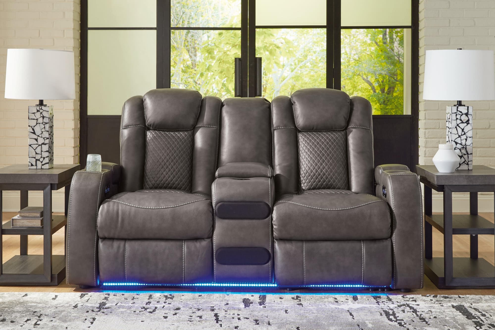 Fyne-dyme Shadow Faux Leather Power Reclining Loveseat With Console - Image 1