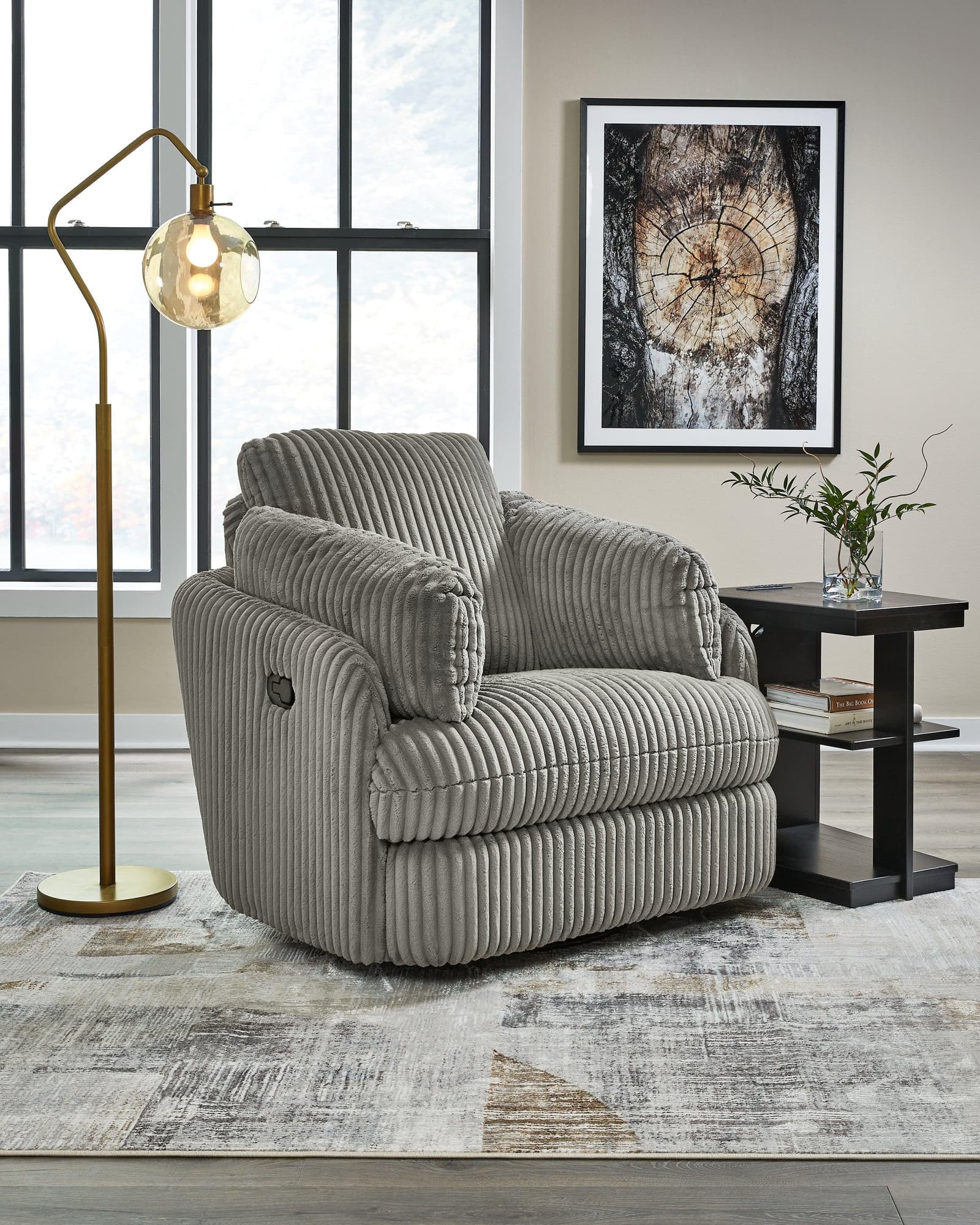 Tie-breaker Fog Velvet Swivel Glider Recliner - Image 1