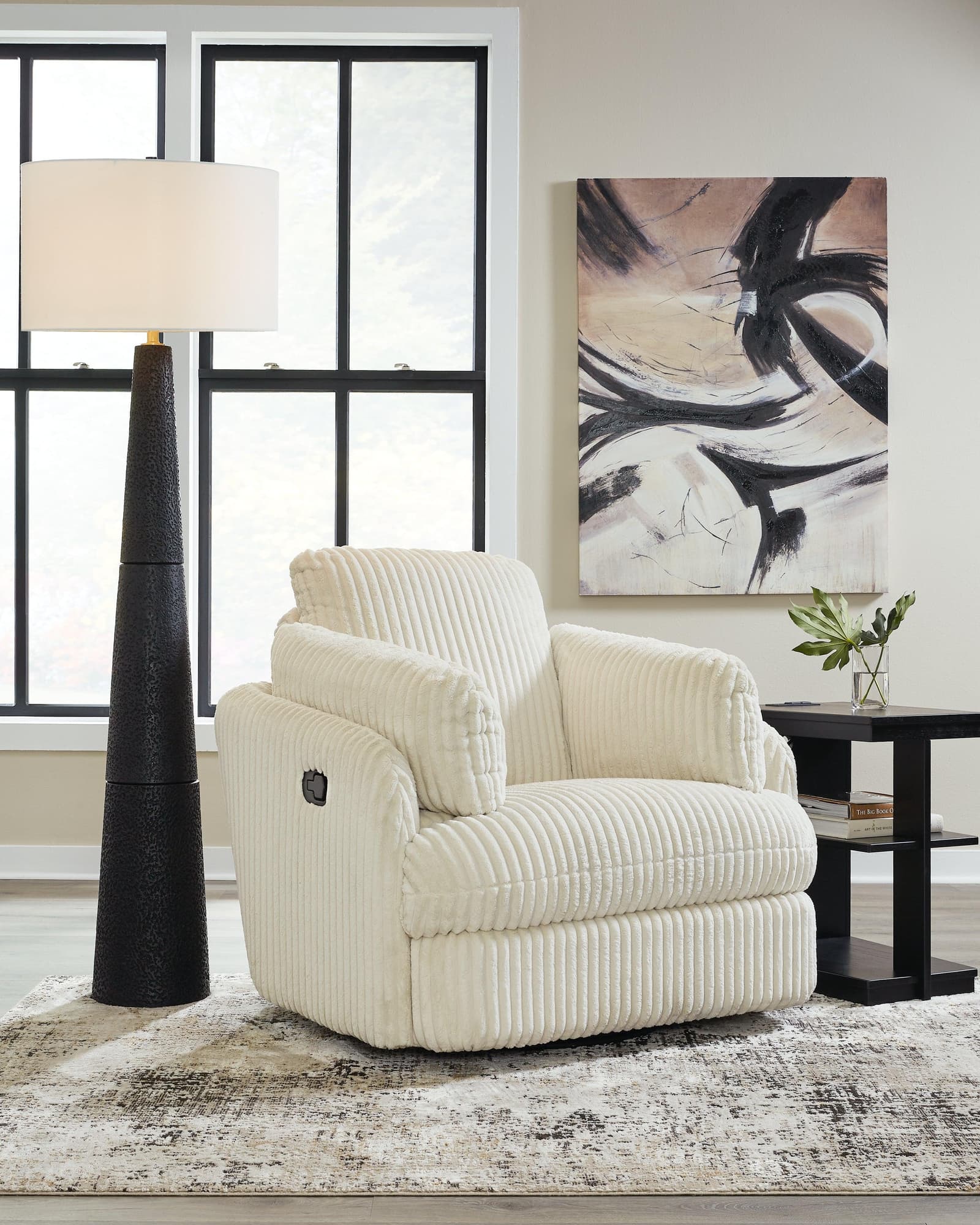 Tie-breaker Ivory Velvet Swivel Glider Recliner