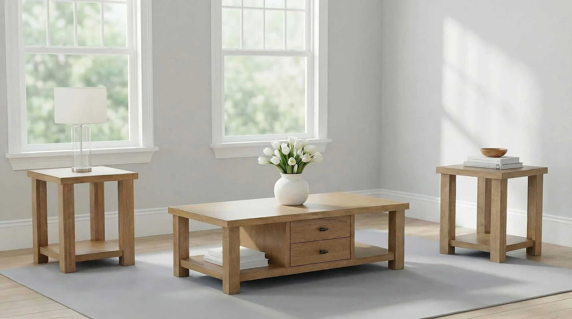 Beasley 3-Piece Wood Coffee Table Set Golden Oak